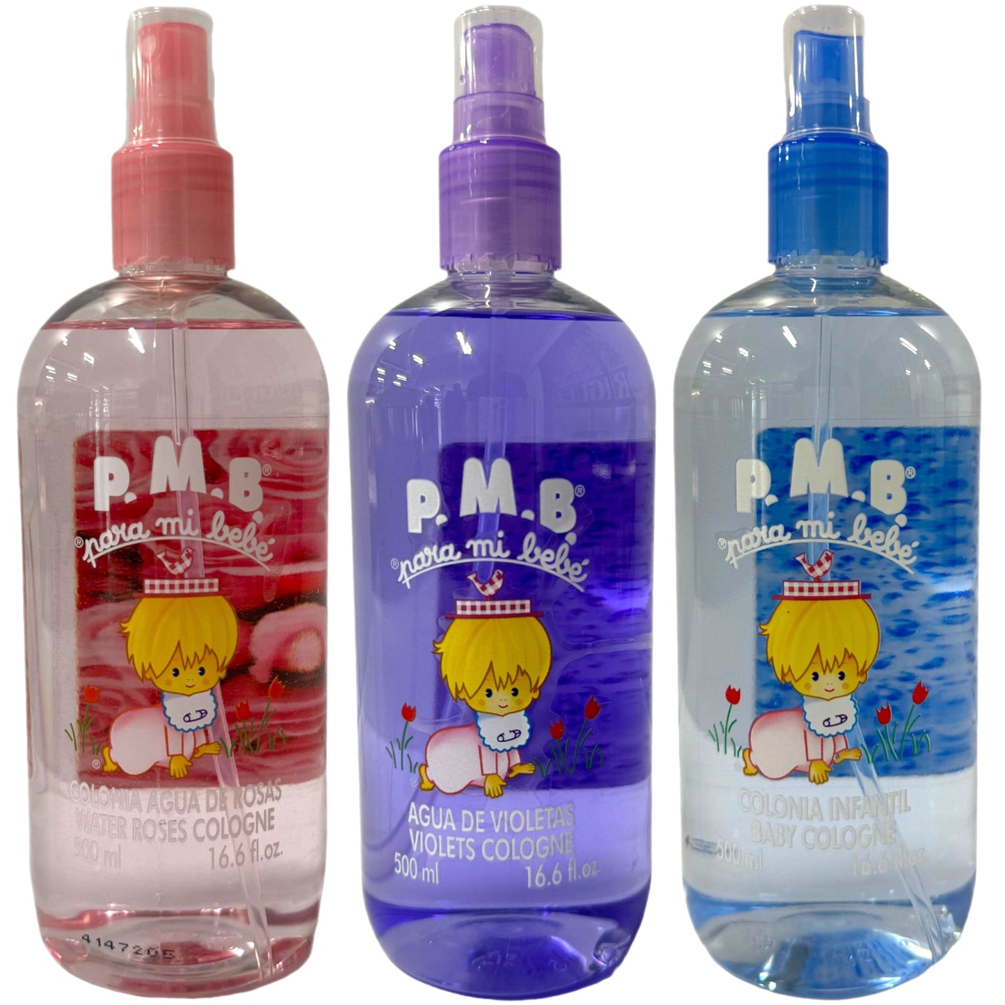 Para Mi Bebe Colonia Baby Cologne Spray 500ml each Mixed Pack Pink, Purple, Blue 1500ml Total