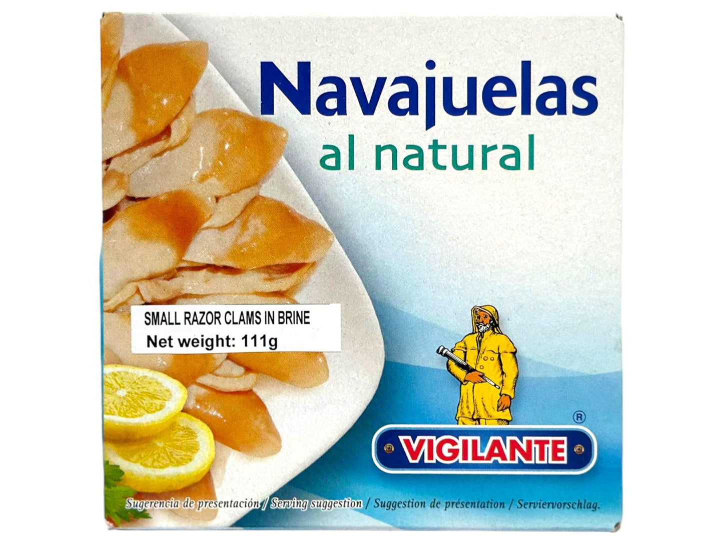 Vigilante Navajuelas al Natural Small Razor Clams in Brine 111g Gross 63g Drained