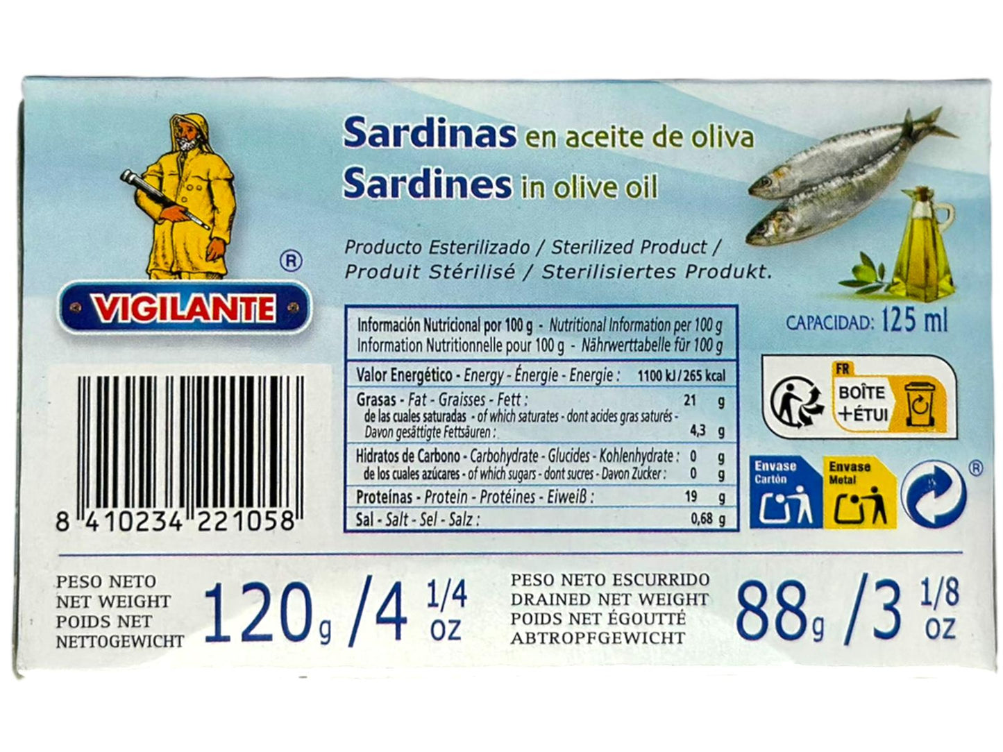 Vigilante Sardinas en Aceite De Oliva Spain - Sardines in Olive Oil 120g
