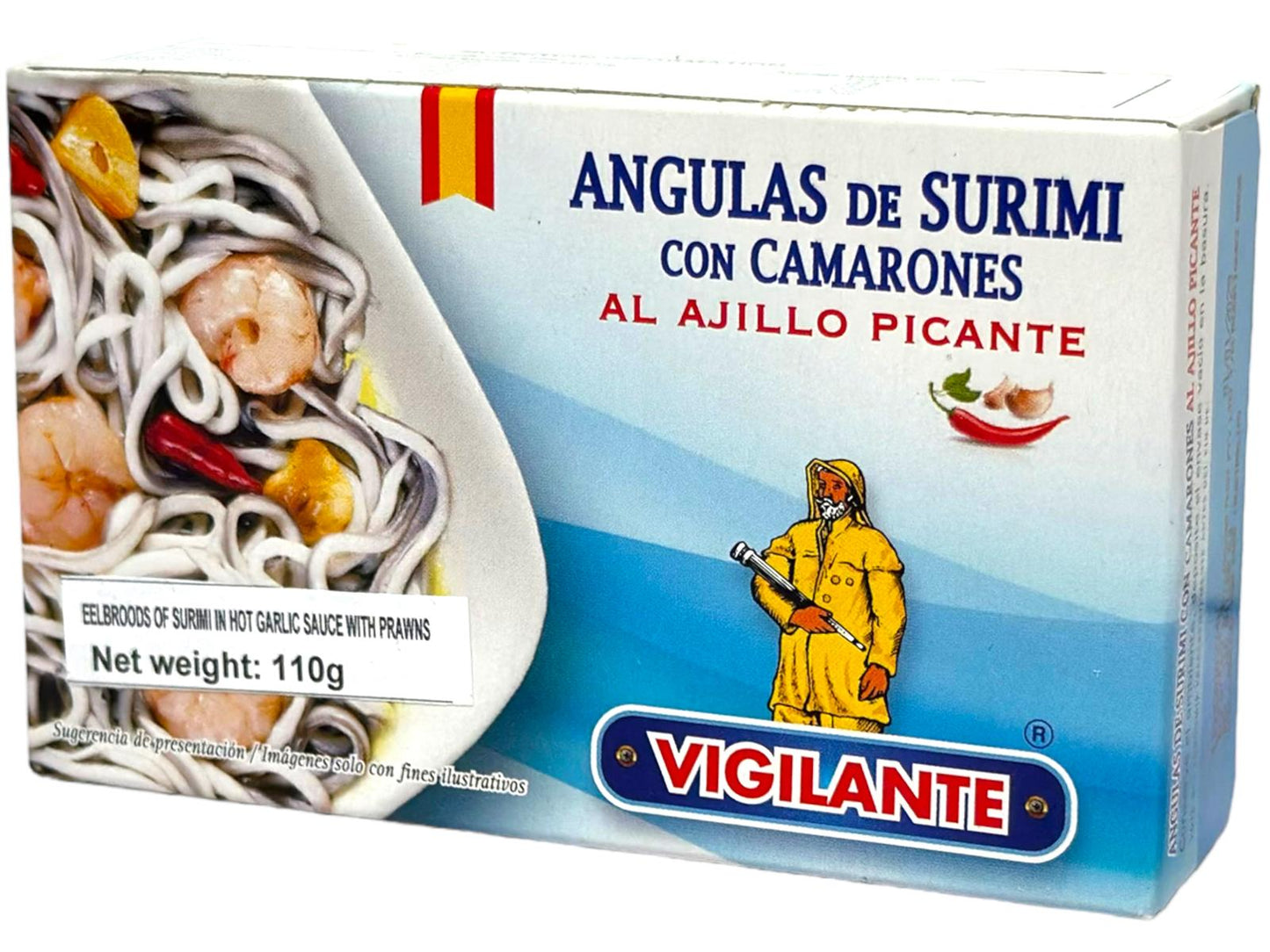 Vigilante Angulas De Surimi Con Camarones Al Ajillo Picante - Eel broods of Surimi In Hot Garlic Sauce with Prawns 110g