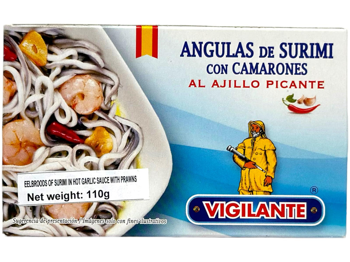 Vigilante Angulas De Surimi Con Camarones Al Ajillo Picante - Eel broods of Surimi In Hot Garlic Sauce with Prawns 110g