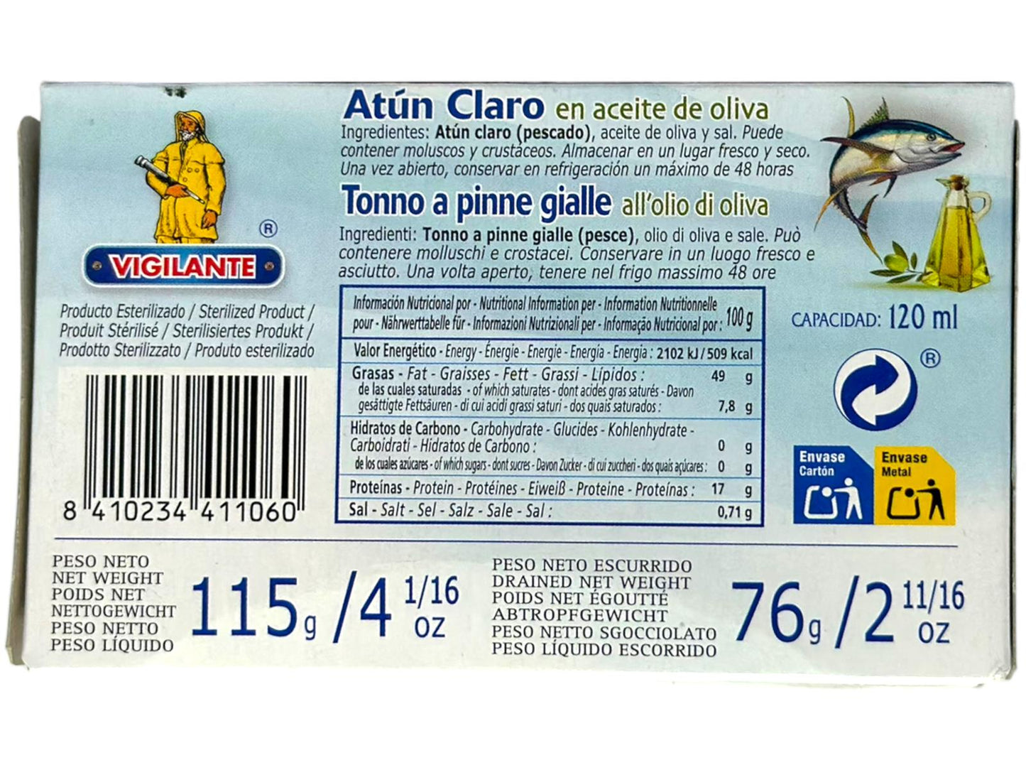 Vigilante Atun Claro en Aceite de Oliva Spain - Tuna in Olive Oil 115g
