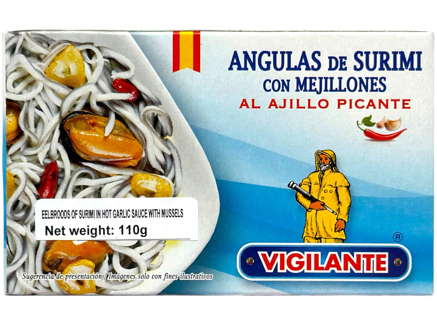 Vigilante Angulas De Surimi Con Mejillones Al Ajillo Picante - Eel broods of Surimi In Hot Garlic Sauce with Mussels 110g