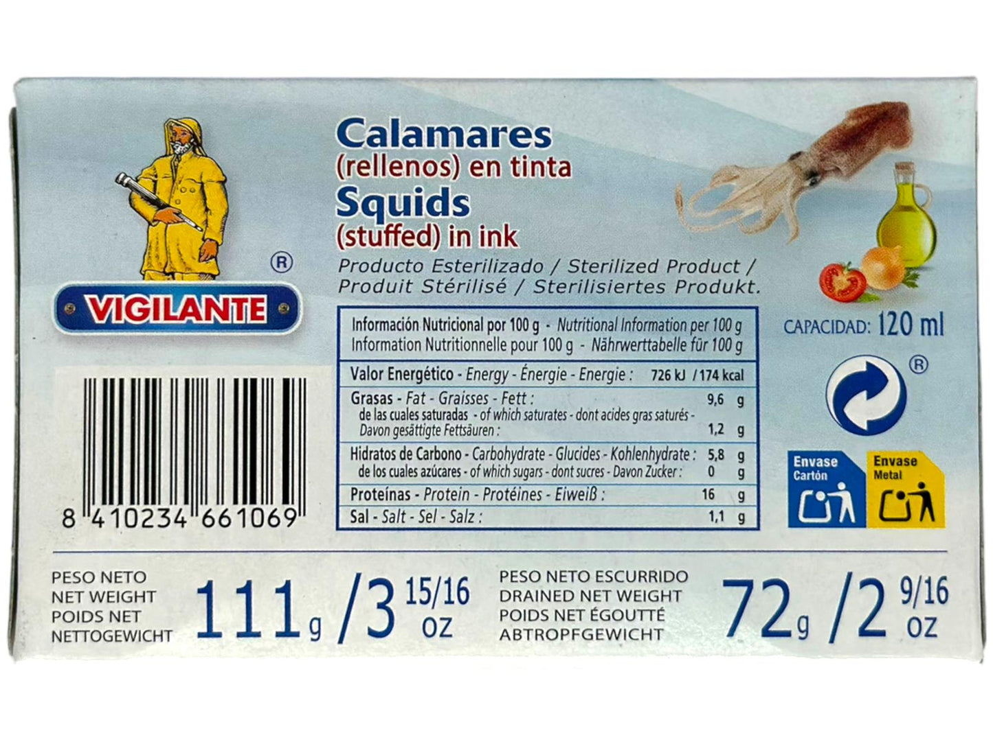 Vigilante Calamares (Rellenos) en Tinta - Squids (Stuffed) in Ink 111g
