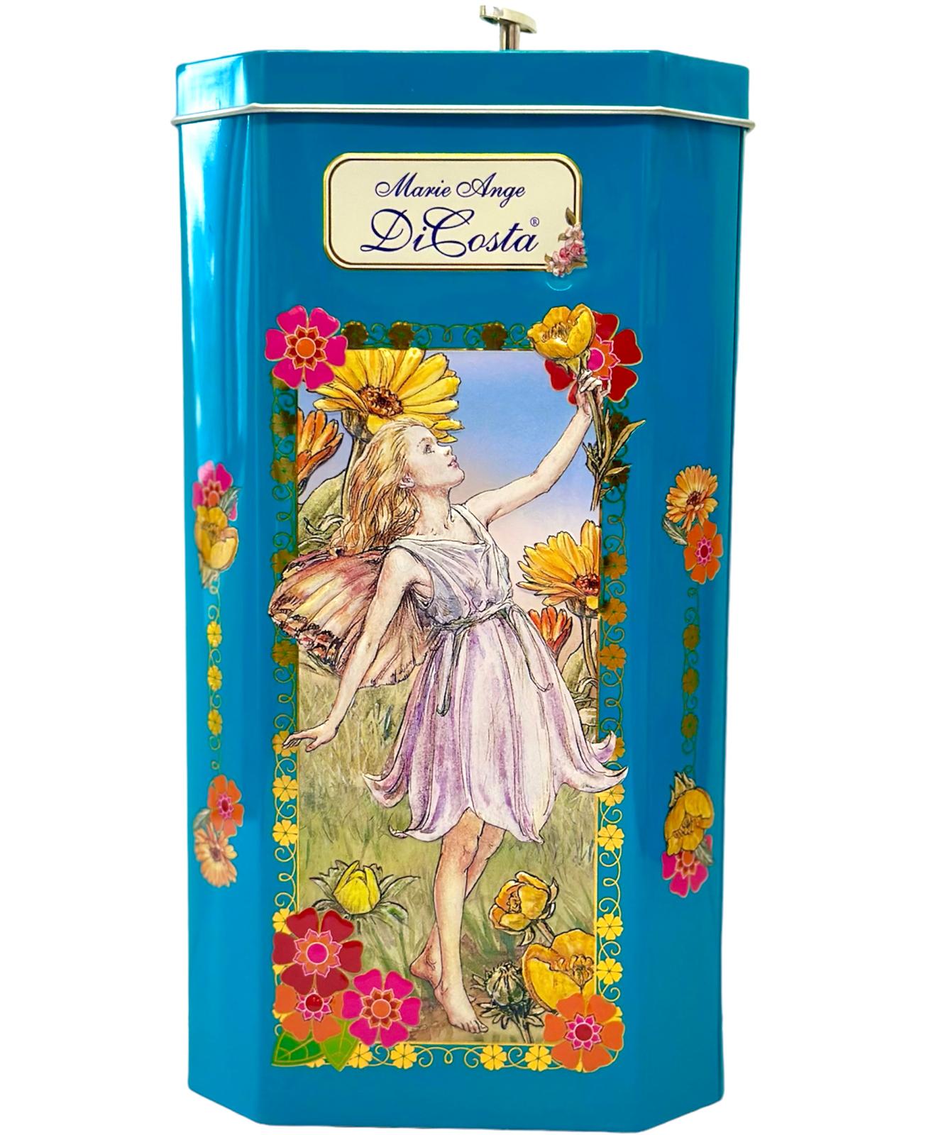 Marie Ange di Costa Italian Music Box Empty Decorative Tin —Octagonal in Cyan