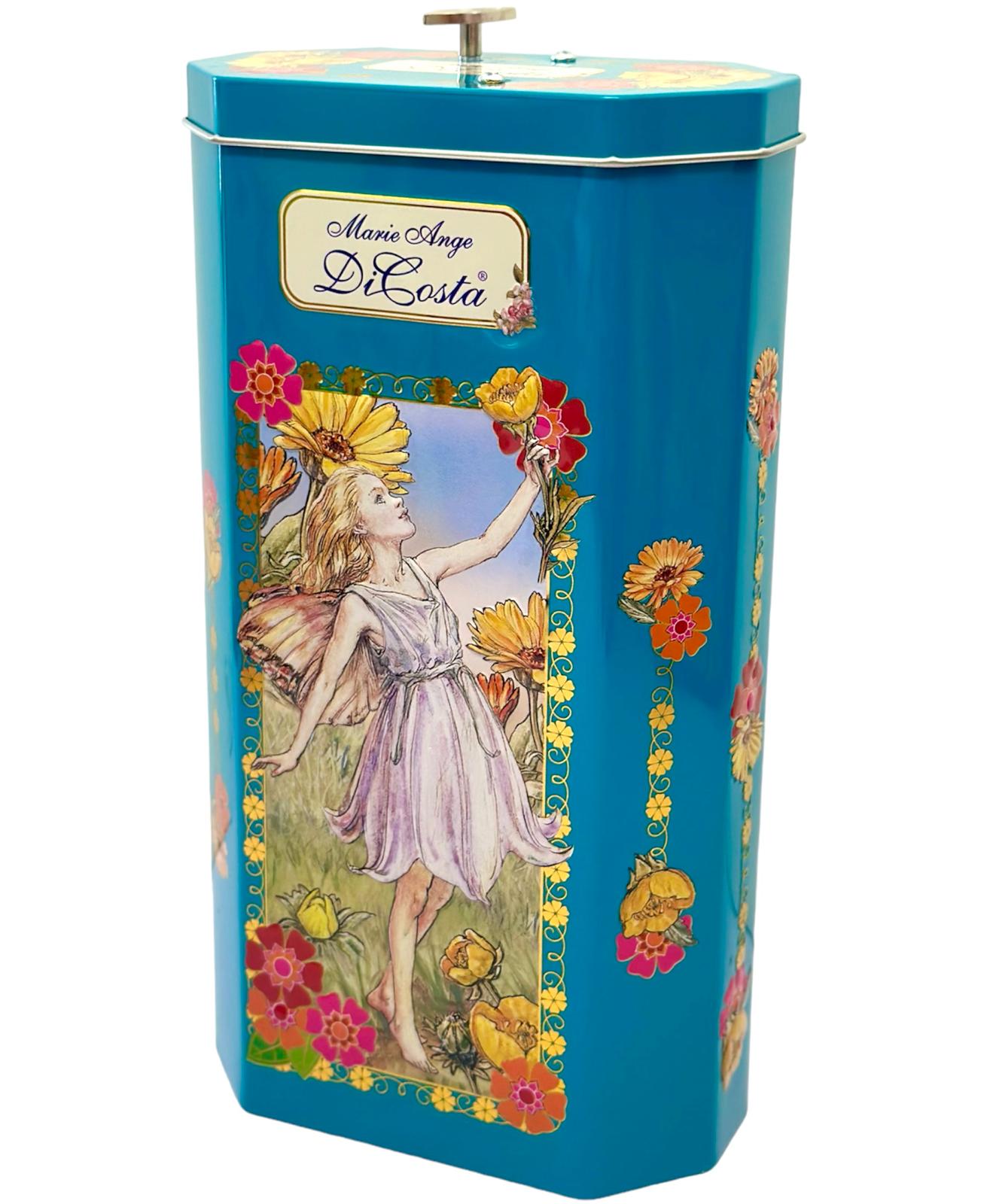 Marie Ange di Costa Italian Music Box Empty Decorative Tin —Octagonal in Cyan