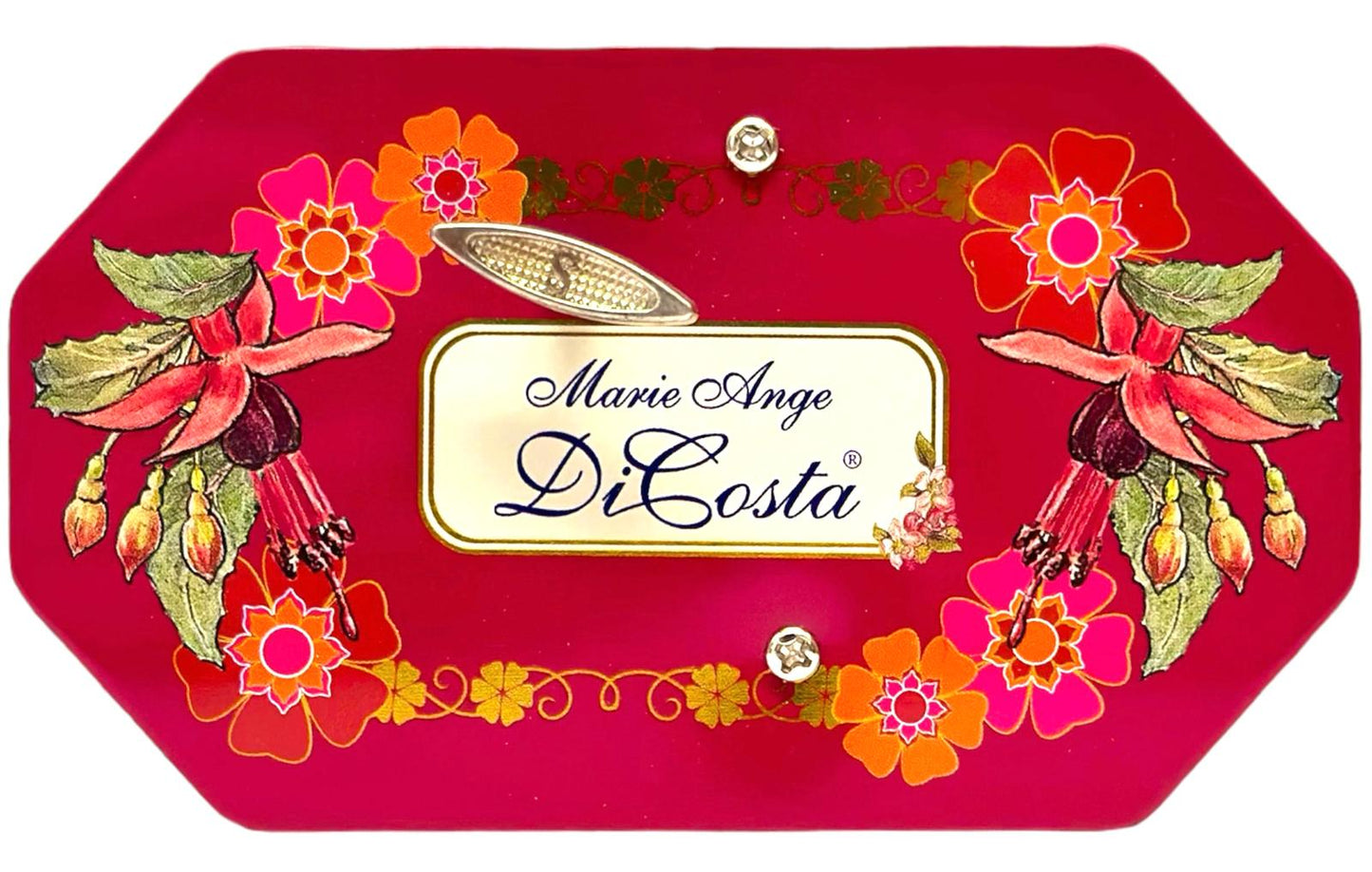 Marie Ange di Costa Italian Music Box Empty Decorative Tin —Octagonal in Crimson