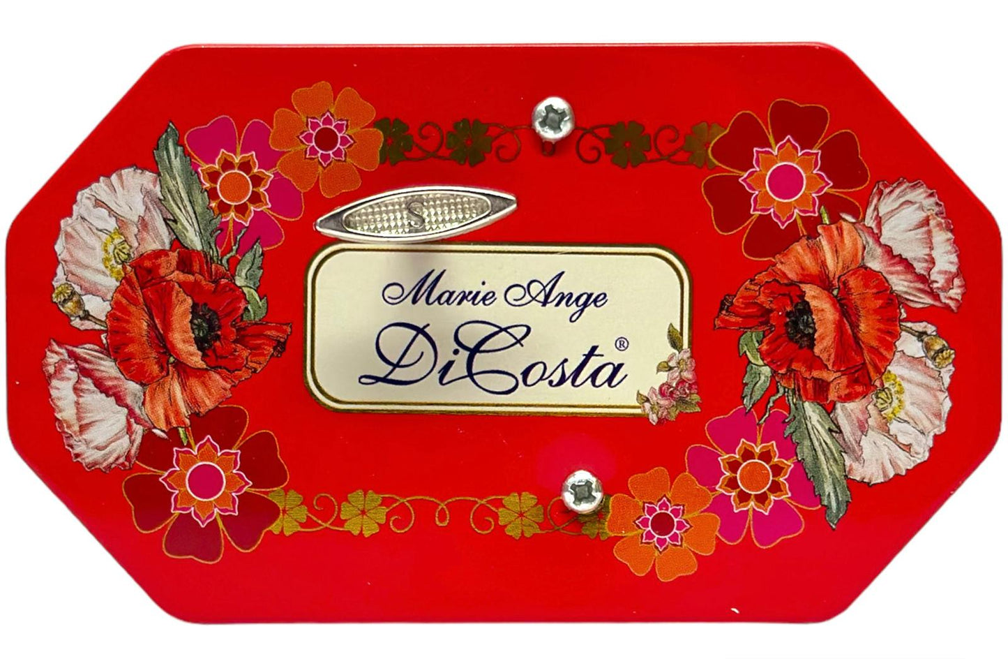 Marie Ange di Costa Italian Music Box Empty Decorative Tin -Octagonal in Scarlet