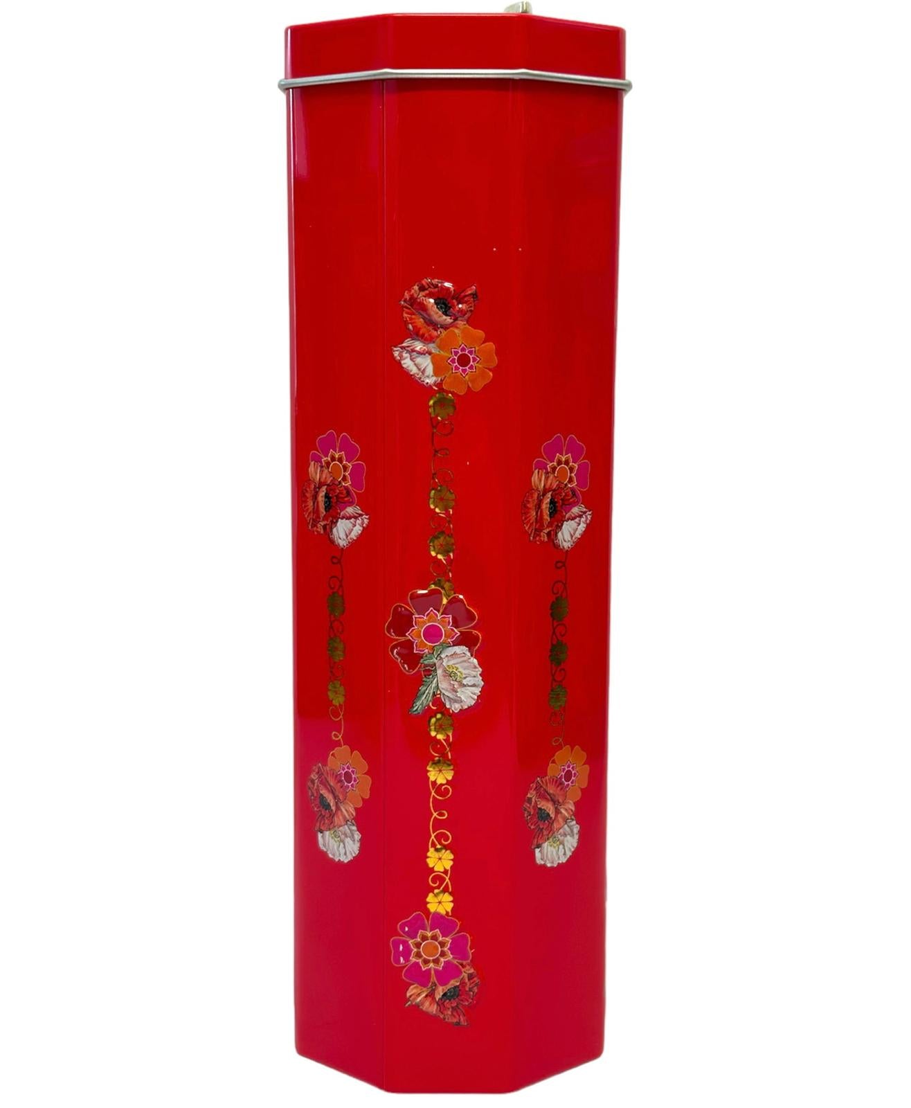 Marie Ange di Costa Italian Music Box Empty Decorative Tin -Octagonal in Scarlet