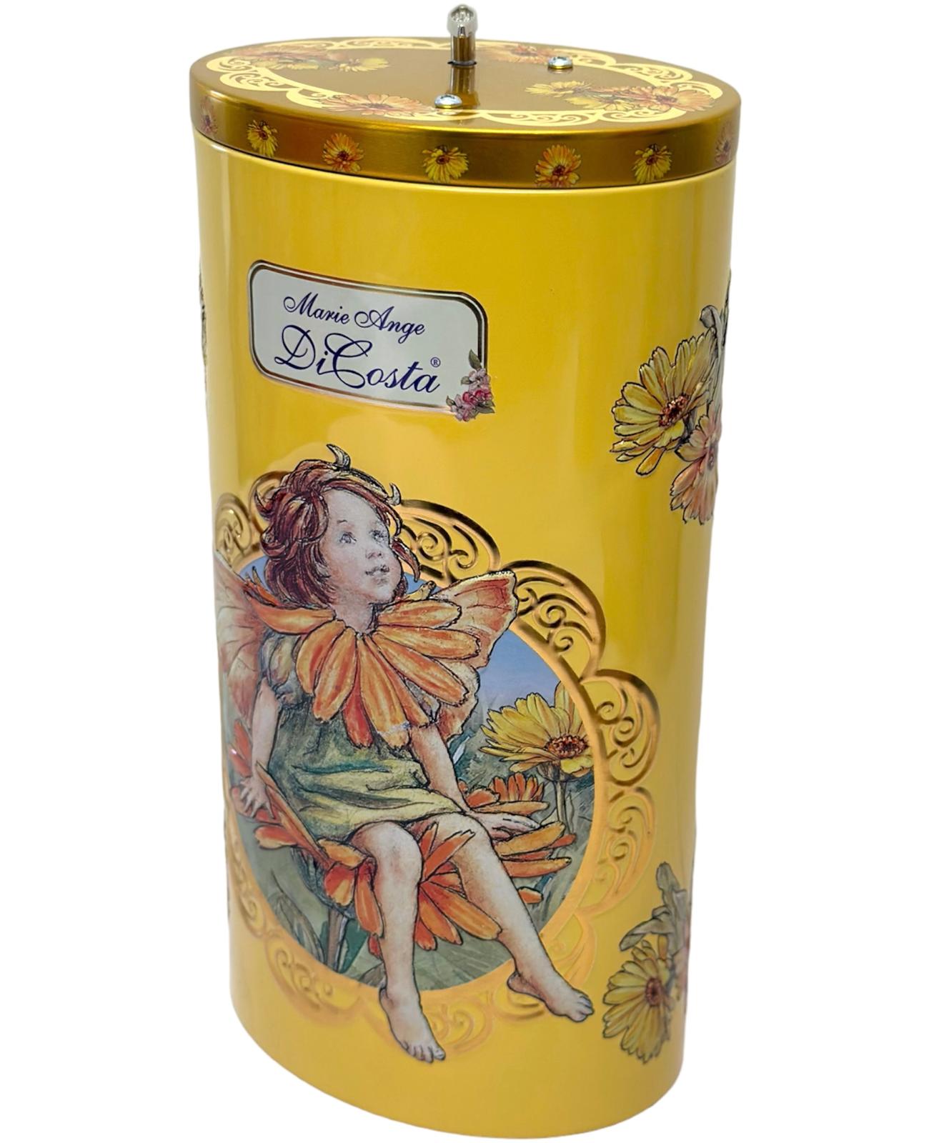 Marie Ange di Costa Flower Fairy Music Box Empty Decorative Tin—Il Fantasia in Gold