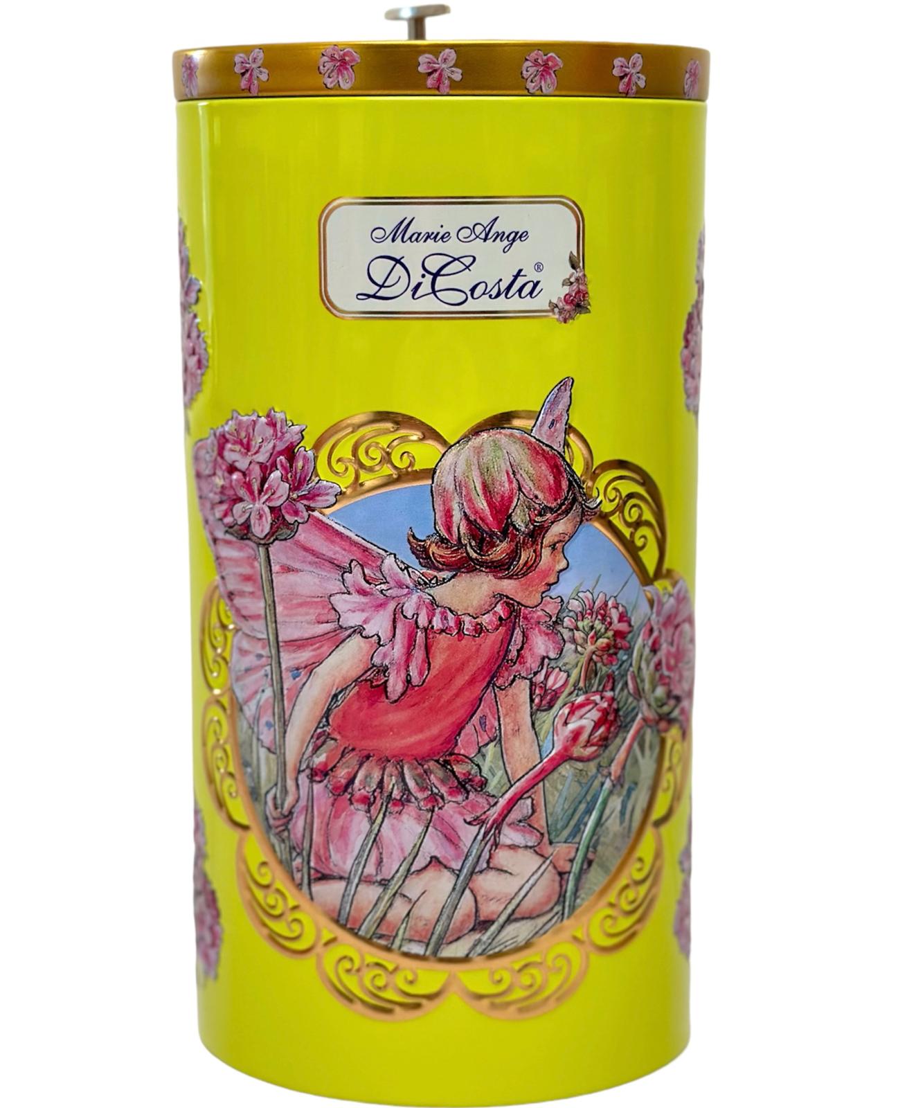Marie Ange di Costa Flower Fairy Music Box Empty Decorative Tin—Il Fantasia in Yellow