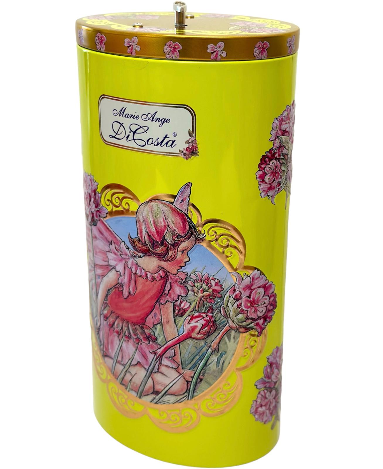 Marie Ange di Costa Flower Fairy Music Box Empty Decorative Tin—Il Fantasia in Yellow