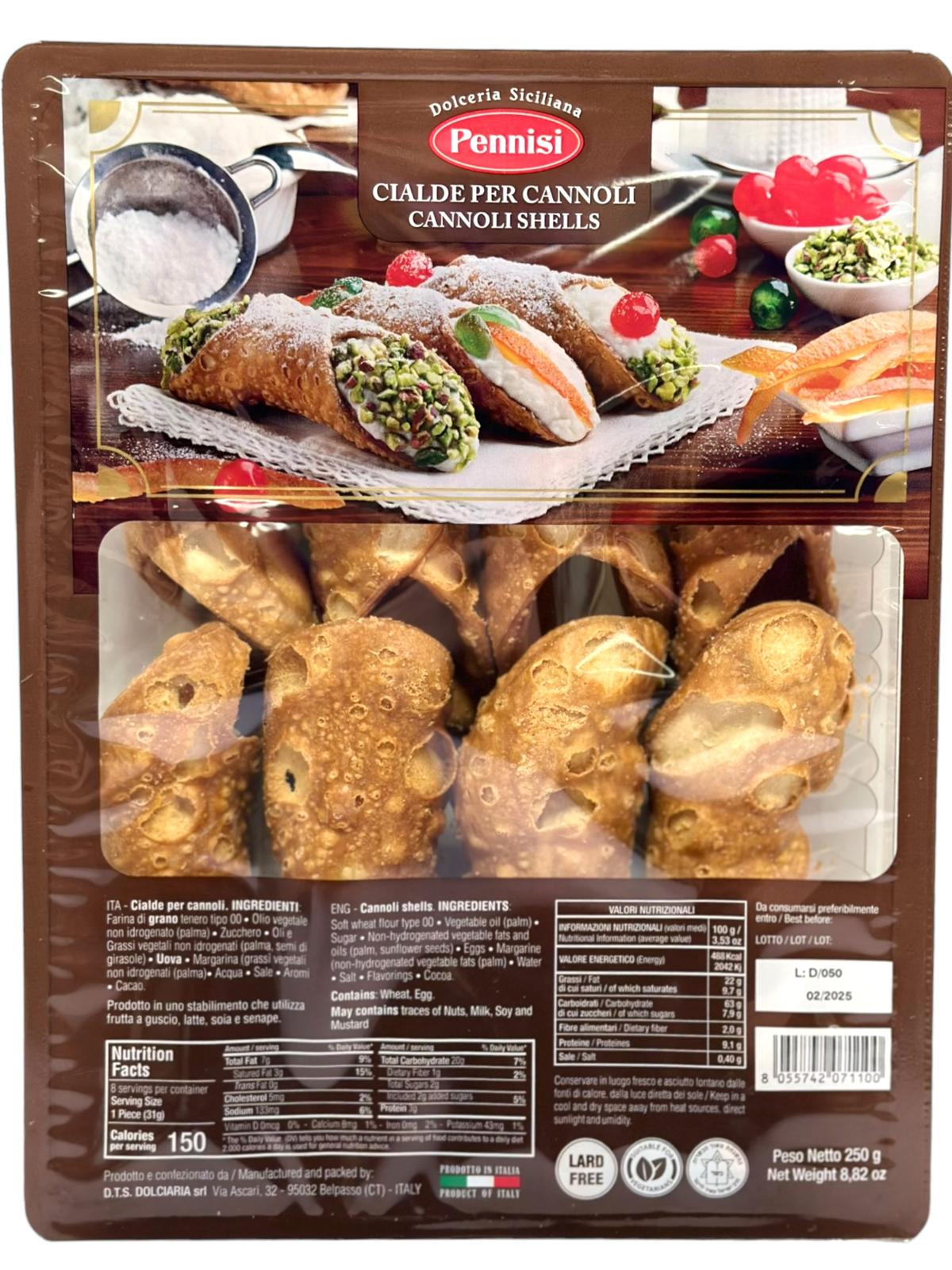 Pennisi Cannoli di Sicilia Large Cannoli Shells 250g each- Twin Pack - 500g Total (Best Before 31-01-2025)