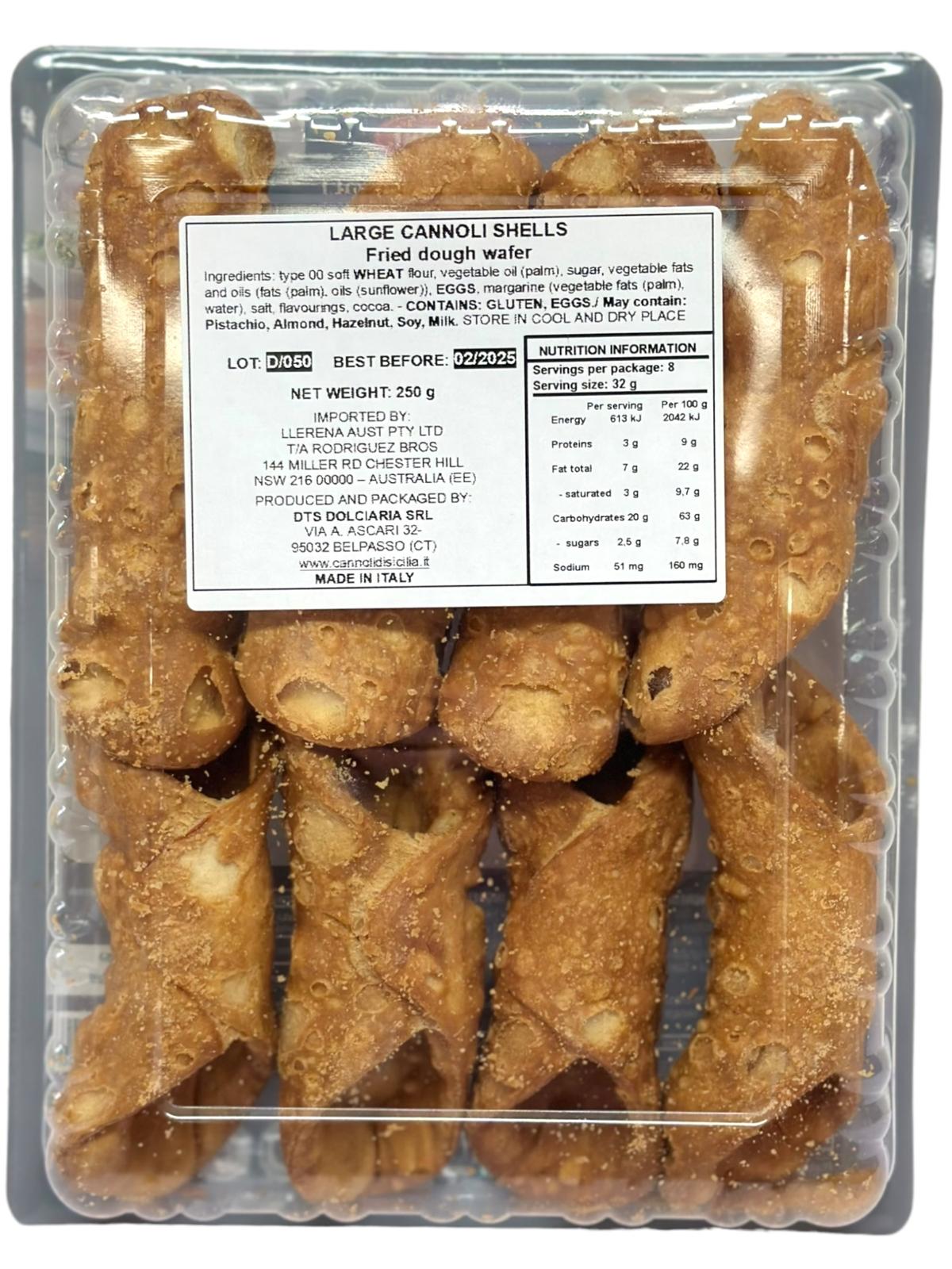 Pennisi Cannoli di Sicilia Large Cannoli Shells 250g each- Twin Pack - 500g Total (Best Before 31-01-2025)