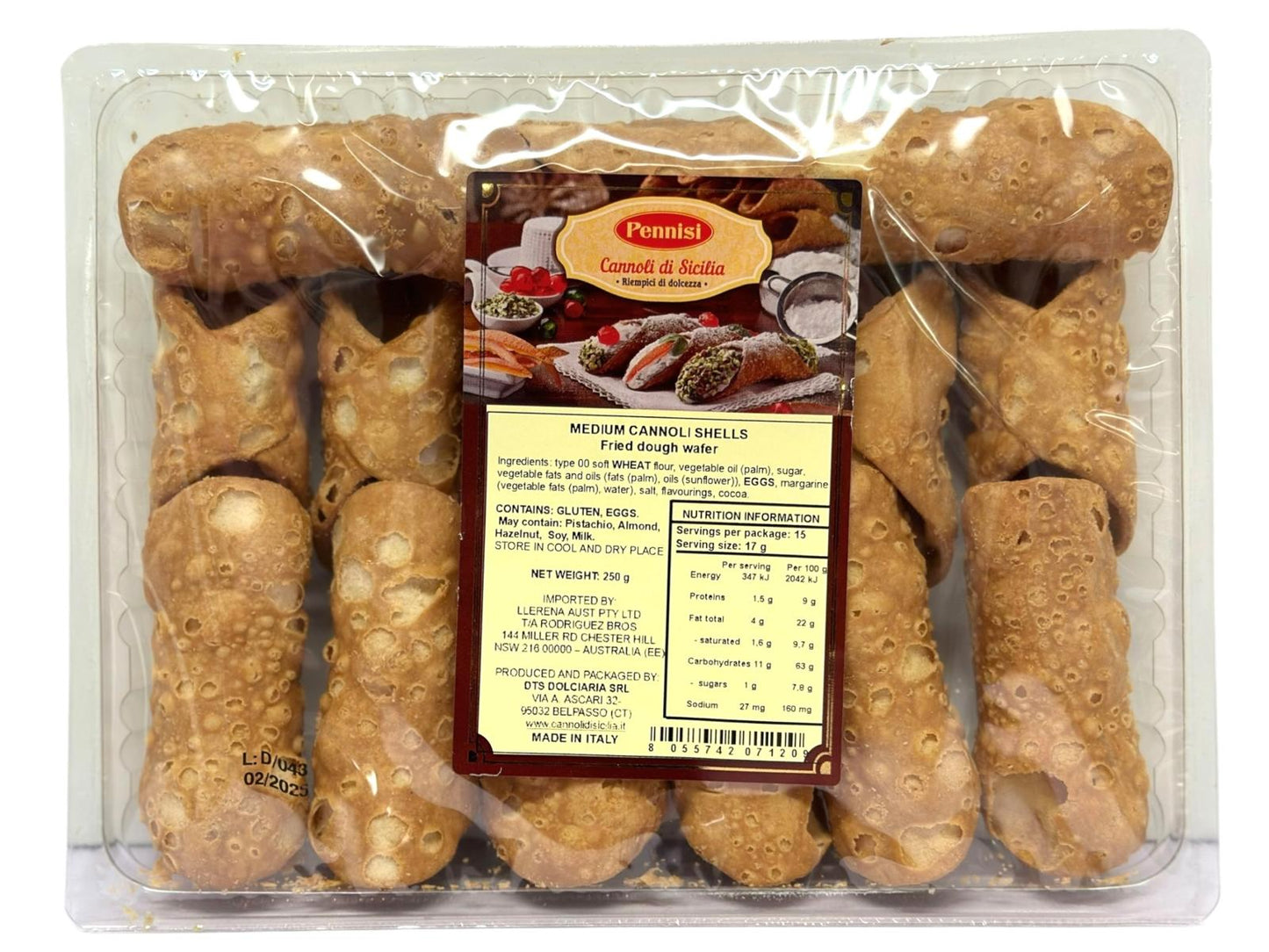 Pennisi Cannoli di Sicilia Medium Cannoli Shells 250g
