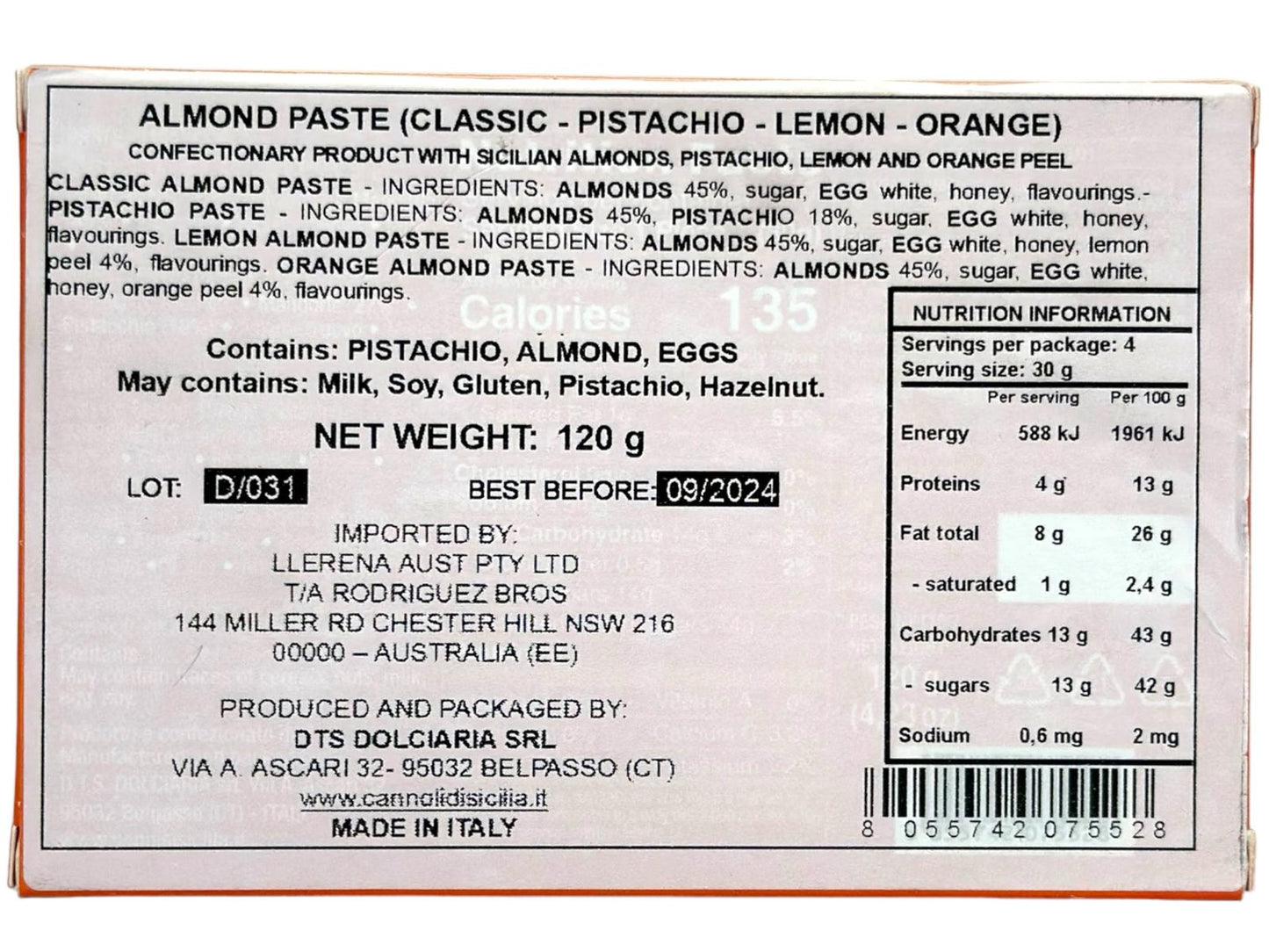 Pennisi Paste DI Mandorla Sicilian Mixed Almond Biscuits 120g- 3 Pack- 360g Total