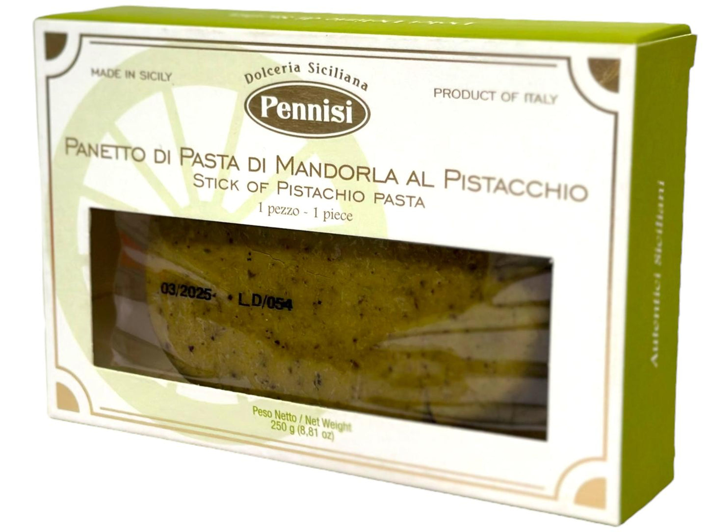 Pennisi Panetto Di Pasta Mandorla Al Pistacchio Almond Pistachio Marzipan 250g Twin Pack- 500g Total (Best Before 31-01-2025)