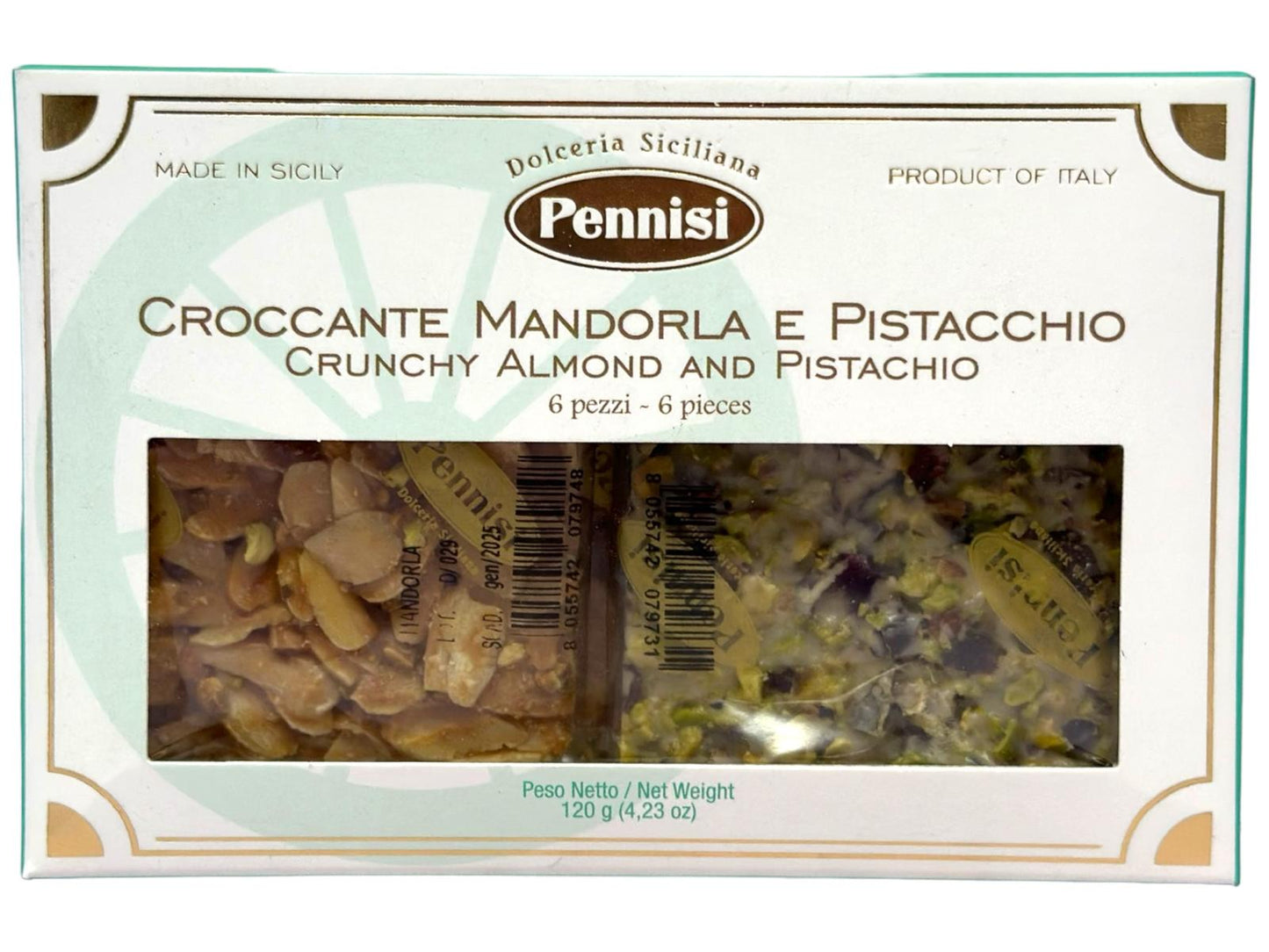 Pennisi Croccante Mandorle E Pistacchio Italian Almond Pistachio Brittle 120g 3 Pack- 360g Total (Best Before 31-01-2025)