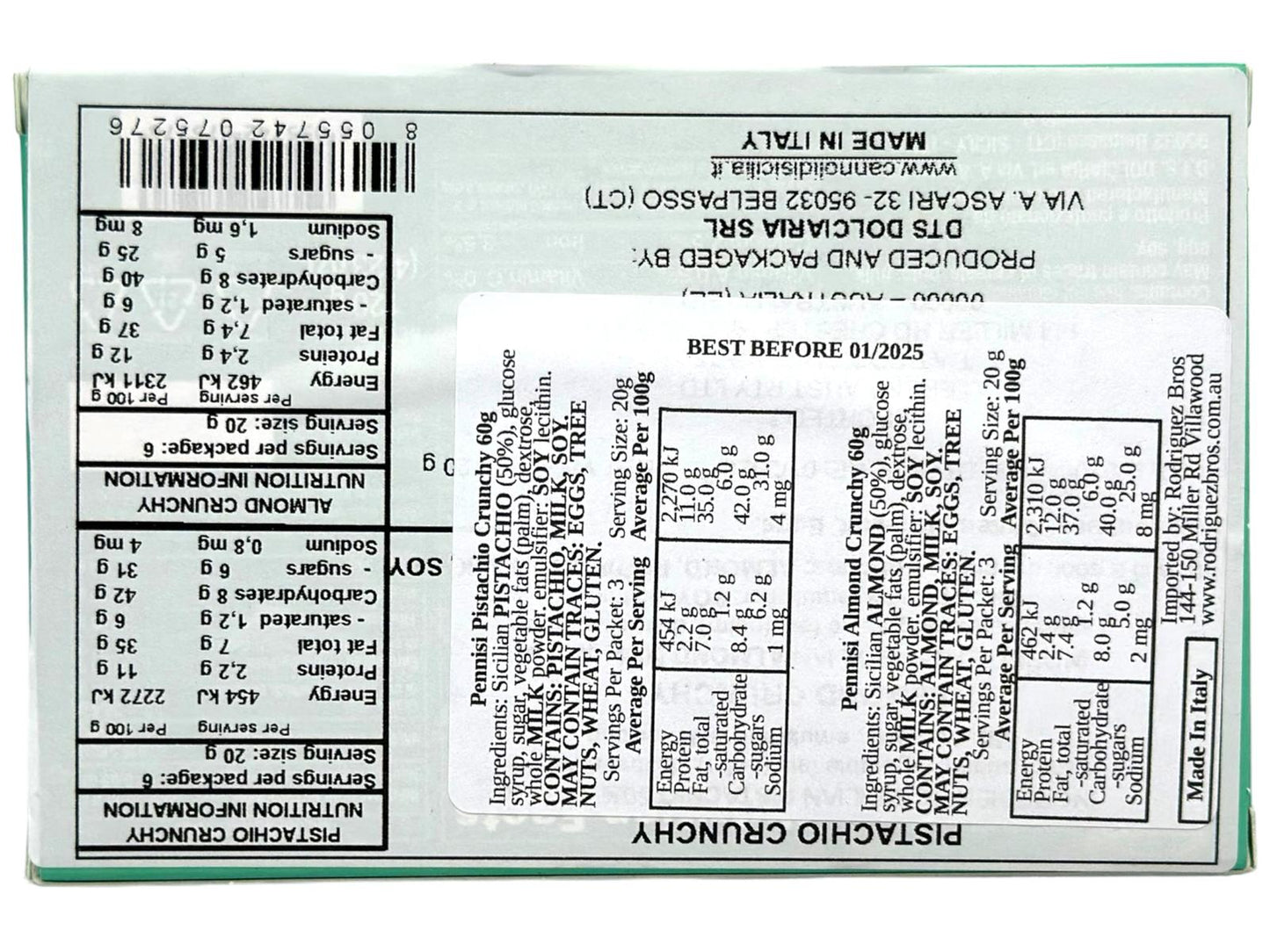 Pennisi Croccante Mandorle E Pistacchio Italian Almond Pistachio Brittle 120g 3 Pack- 360g Total (Best Before 31-01-2025)