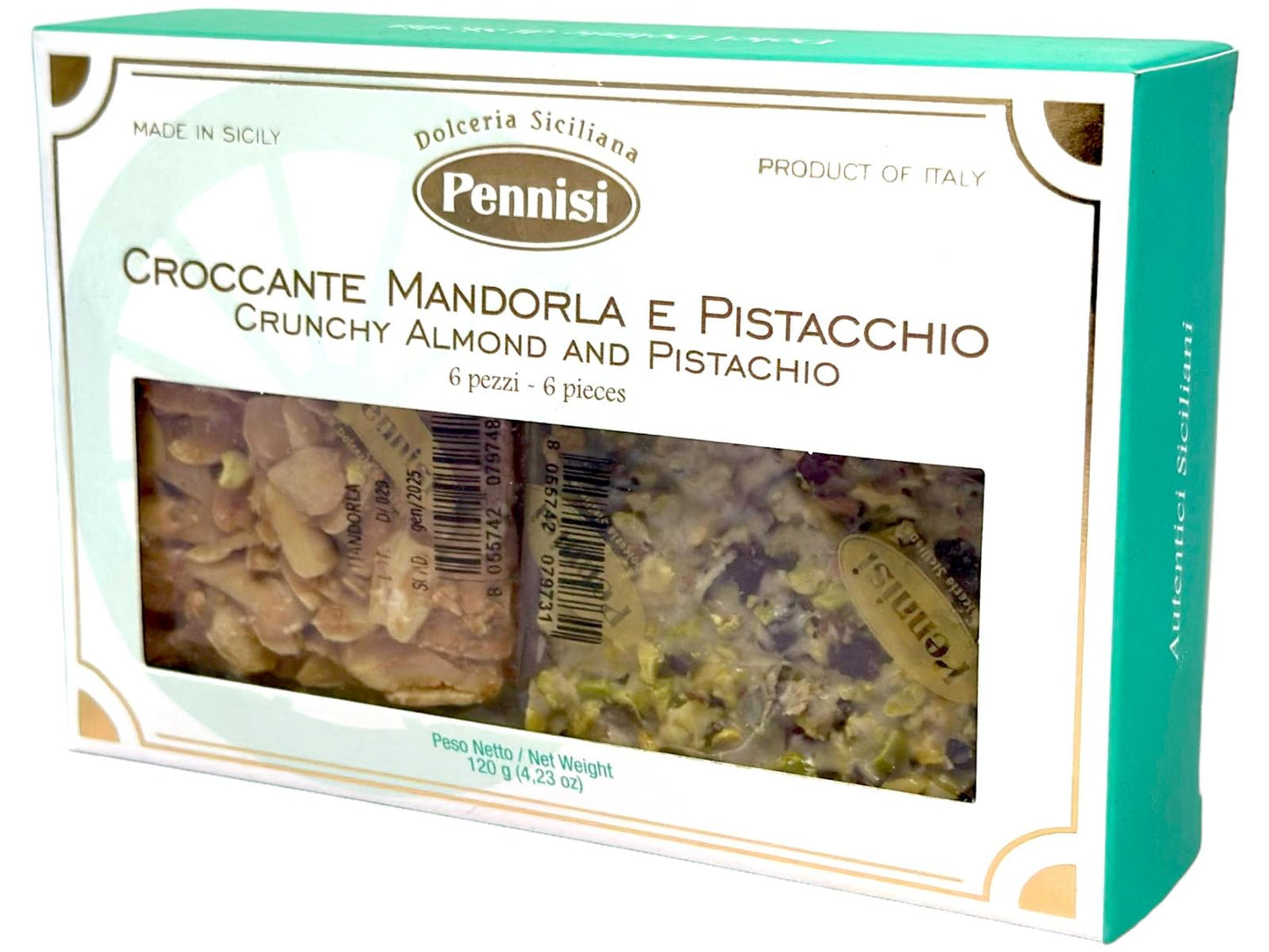 Pennisi Croccante Mandorle E Pistacchio Italian Almond Pistachio Brittle 120g 3 Pack- 360g Total (Best Before 31-01-2025)