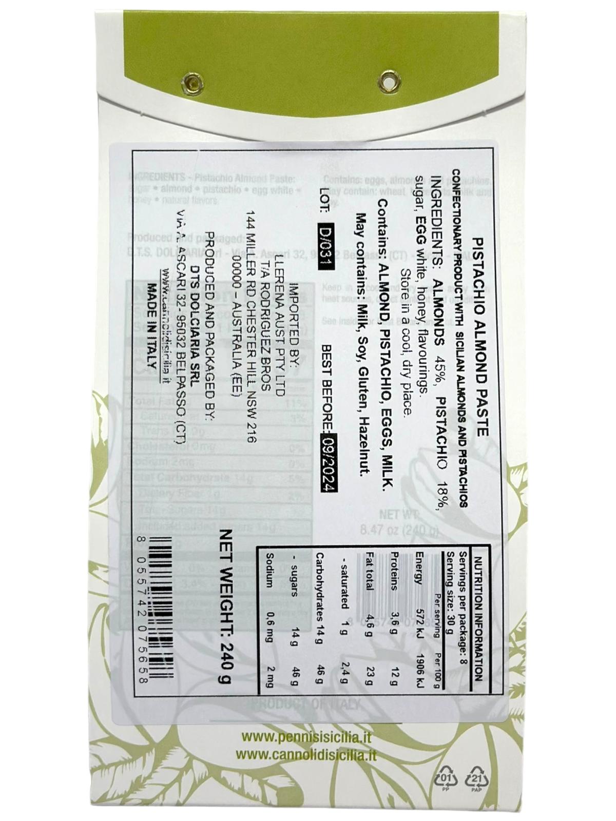 Pennisi Paste di Mandorla al Pistacchio Almond Pistachio Paste Biscuits 240g
