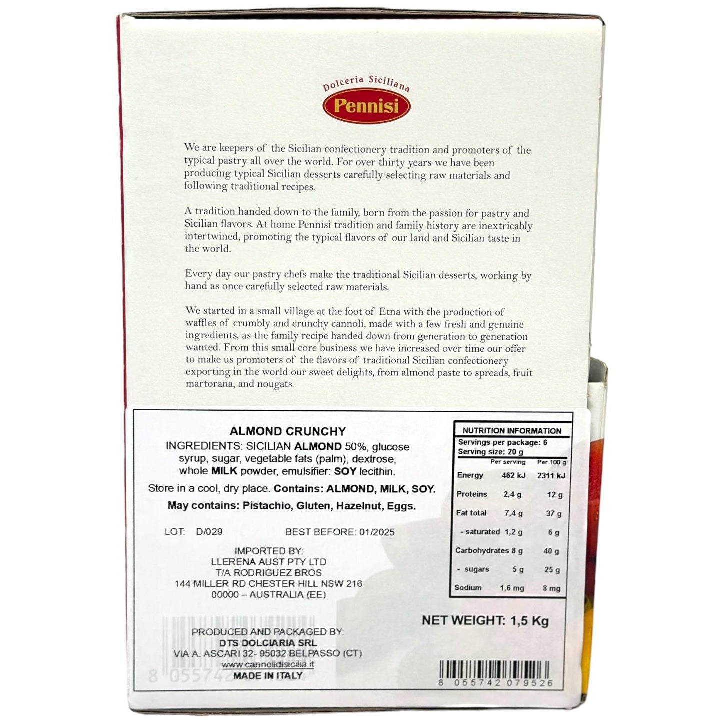 Pennisi Espositore Croccante Alle Mandorle Display Box Italian Almond Brittle 1.5kg (Best Before 31-01-2025)
