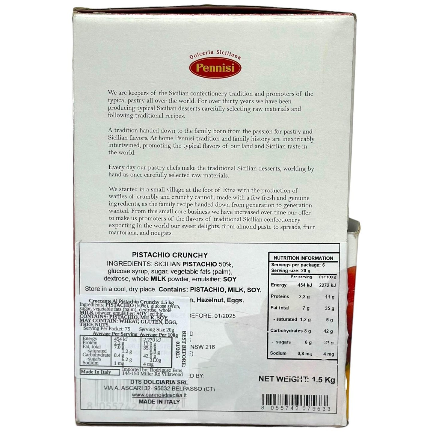 Pennisi Espositore Croccante Alle Pistaccio Display Box Italian Pistachio Brittle 1.5kg (Best Before 31-01-2025)