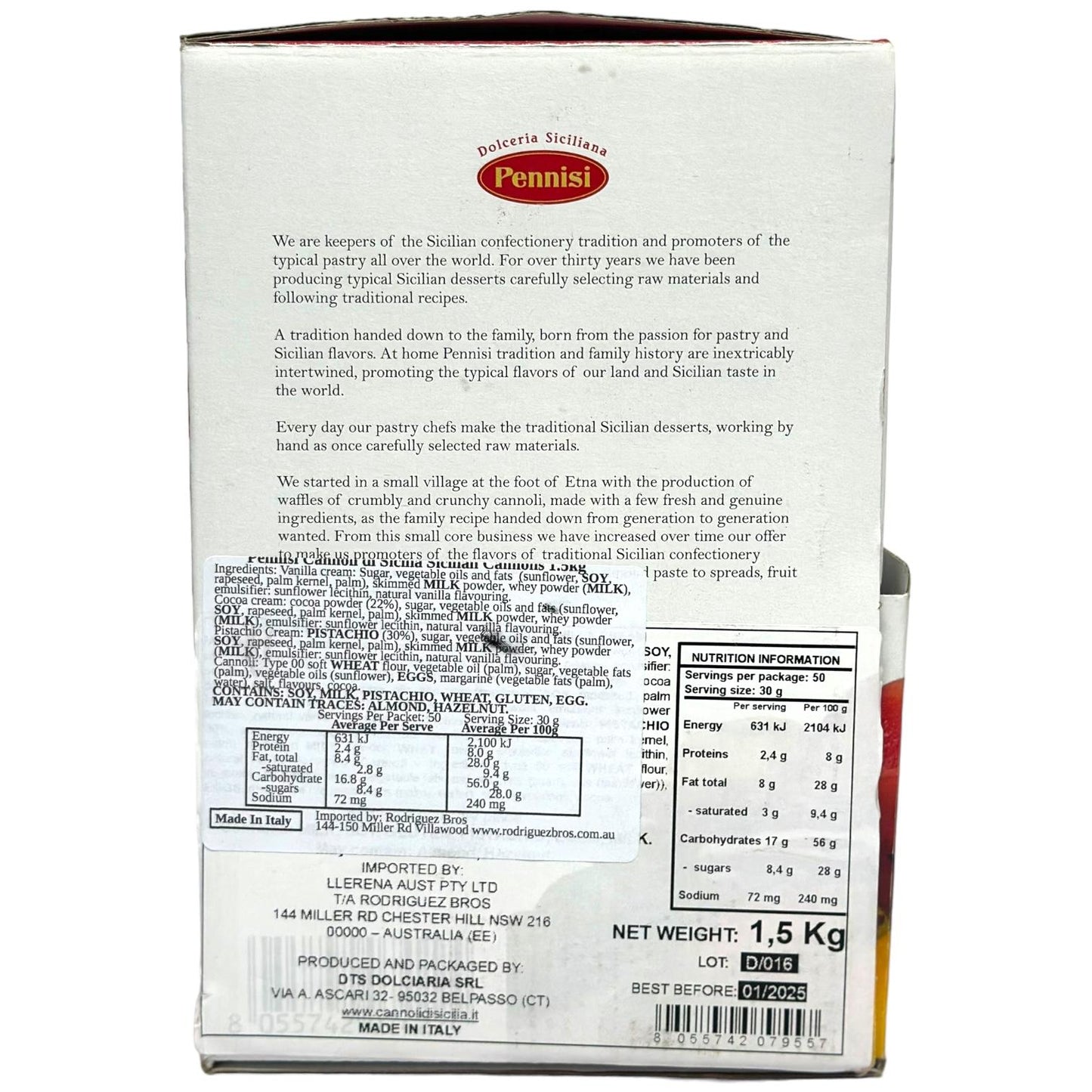 Pennisi Espositore Cannoli Display Box Italian Mixed Filled Cannolis 1.5kg (Best Before 31-01-2025)