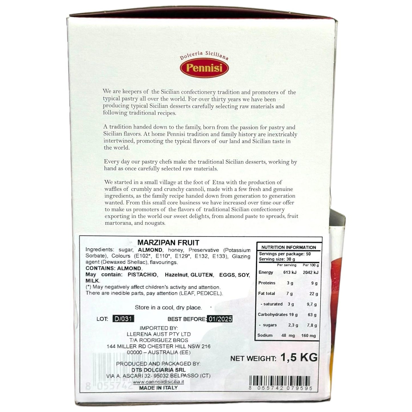 Pennisi Espositore Frutta Di Marzapane Display Box Italian Marzipan Fruit 1.5kg (Best Before 31-01-2025)