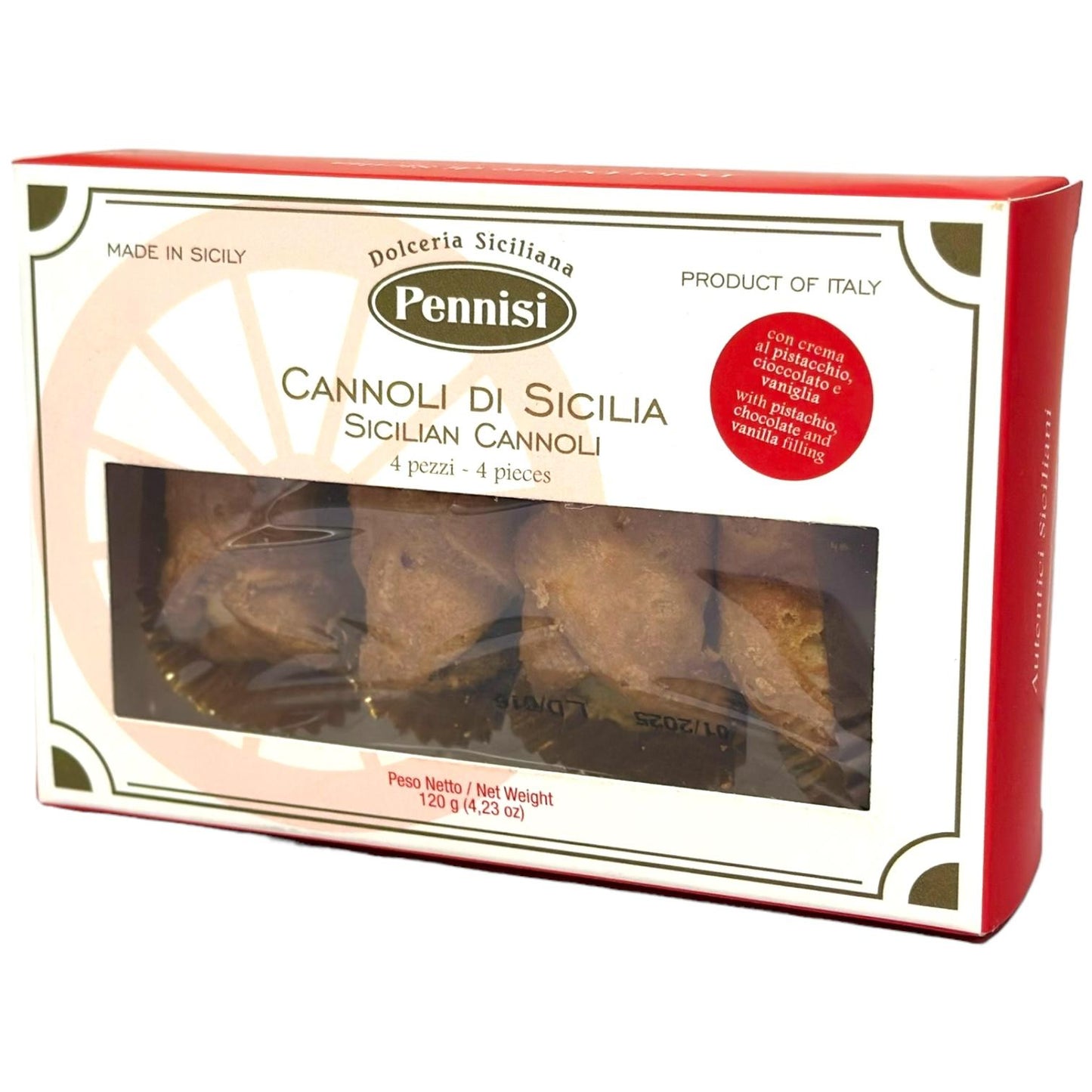 Pennisi Cannoli di Sicilia Con Crema Mixed Filled Sicilian Cannolis 3 Pack- 120g each- 360g Total (Best Before 31-01-2025)