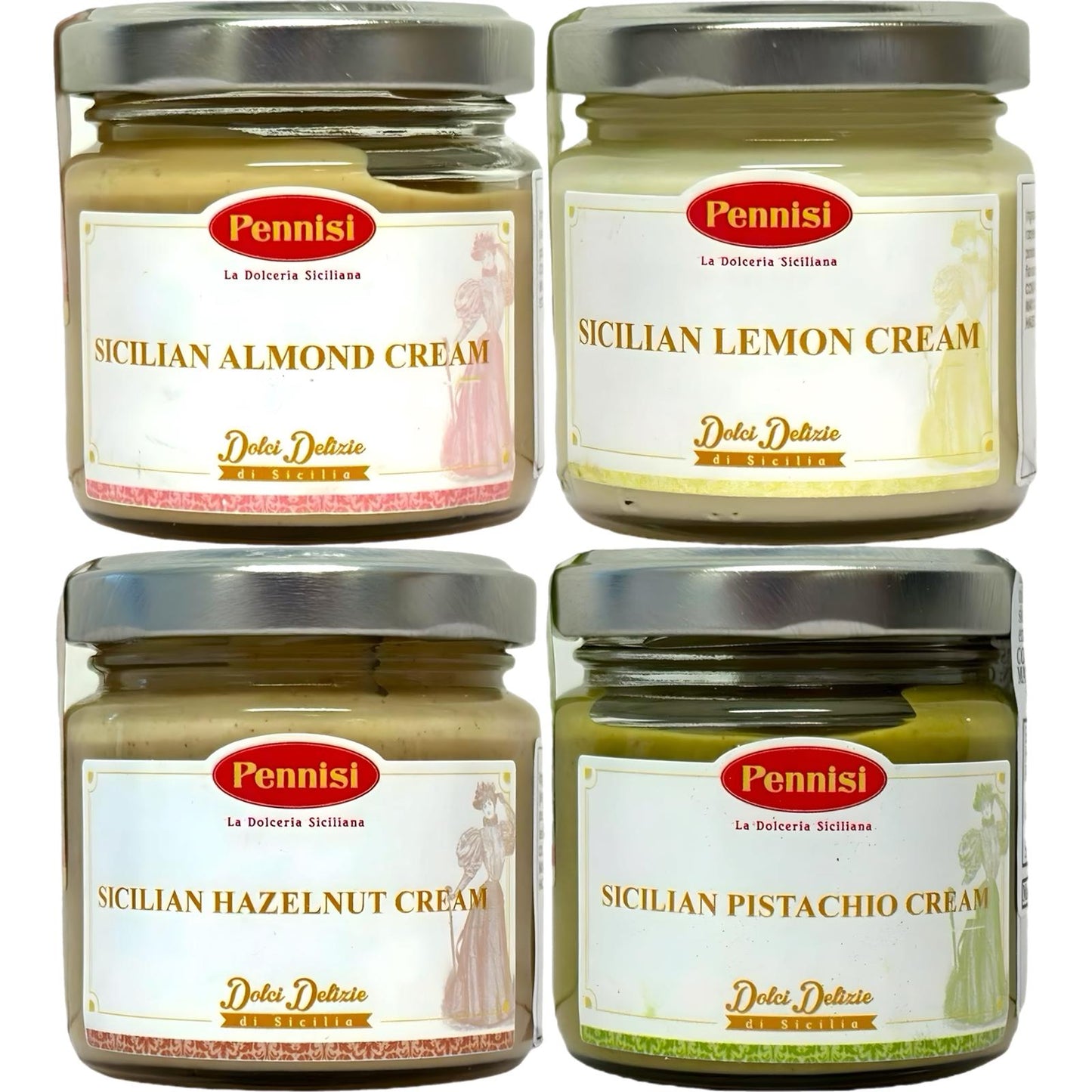Pennisi Sicilian Cream Multipack Almond, Lemon, Hazelnut, Pistachio 90g Each- 360g Total