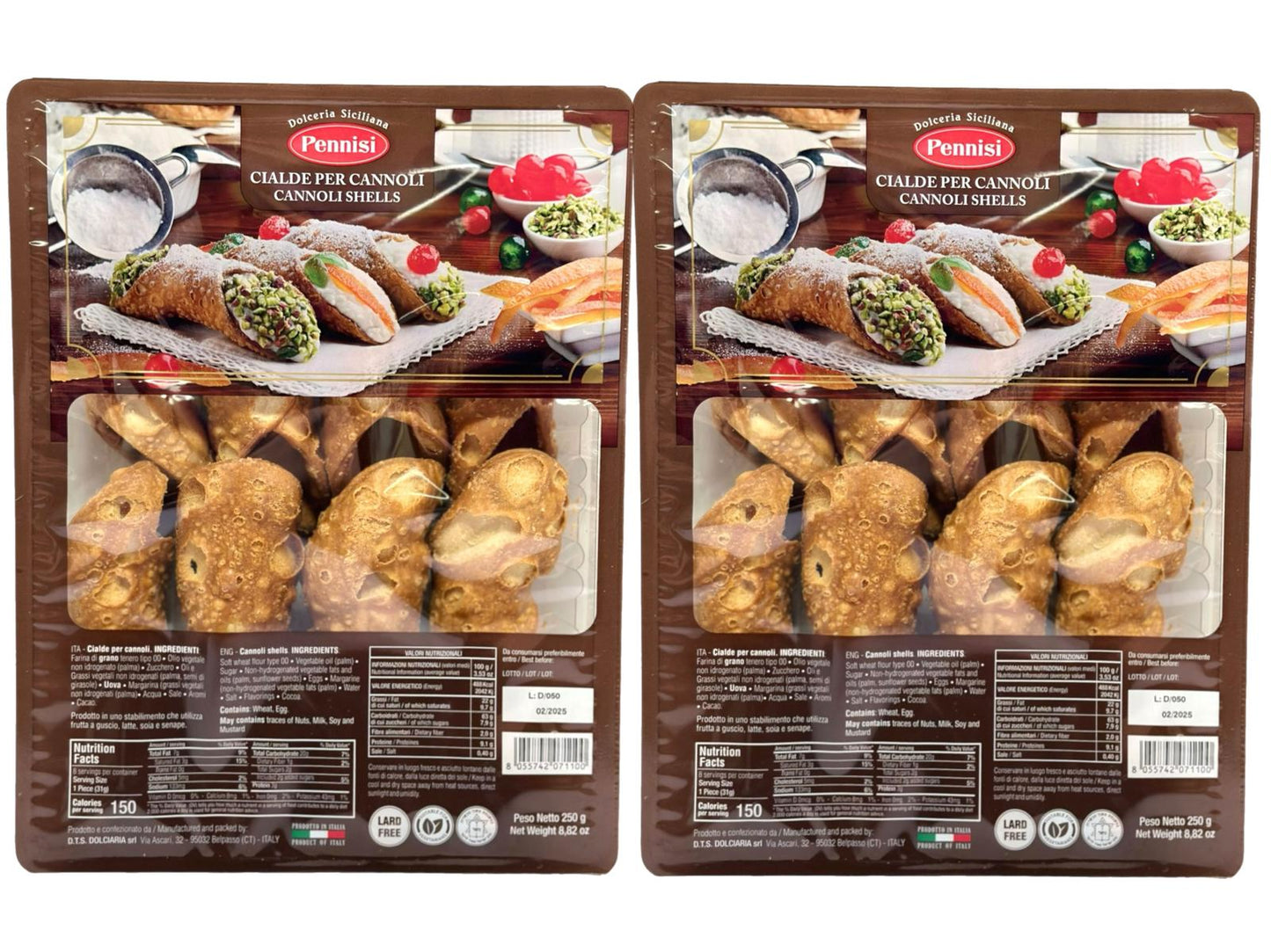 Pennisi Cannoli di Sicilia Large Cannoli Shells 250g each- Twin Pack - 500g Total (Best Before 31-01-2025)
