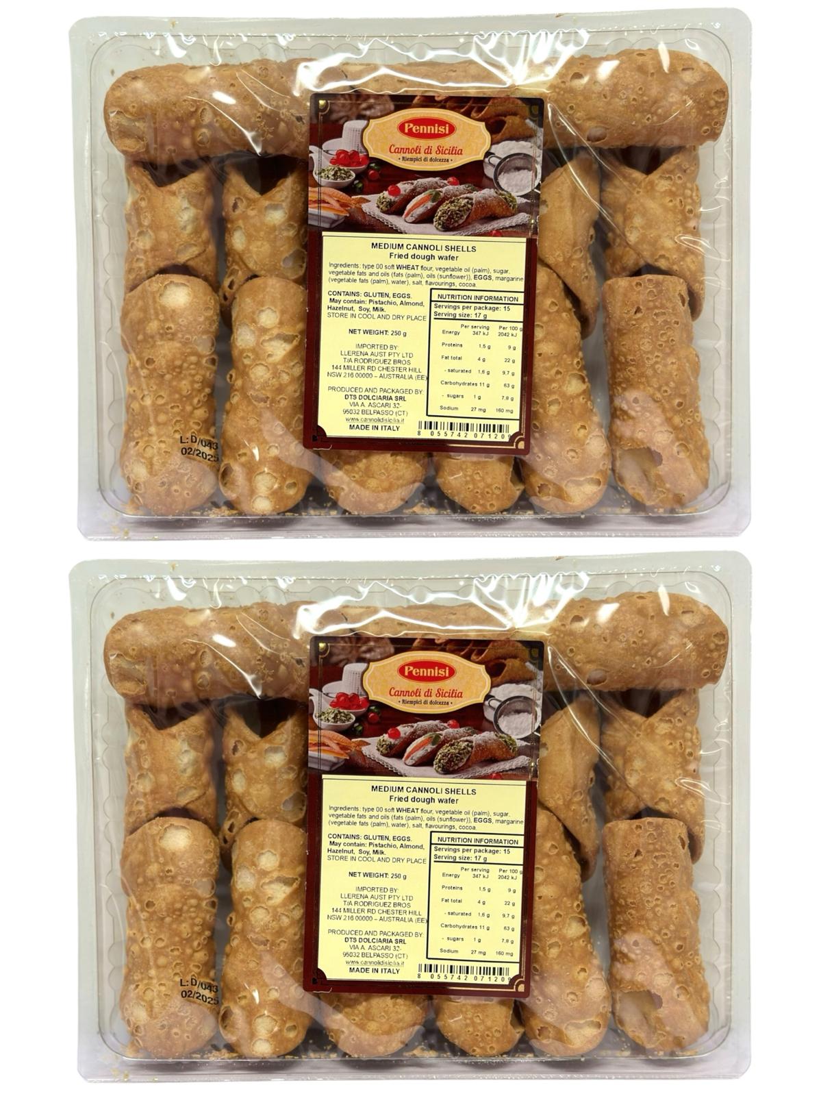Pennisi Cannoli di Sicilia Medium Cannoli Shells Twin Pack 250g each- 500g Total