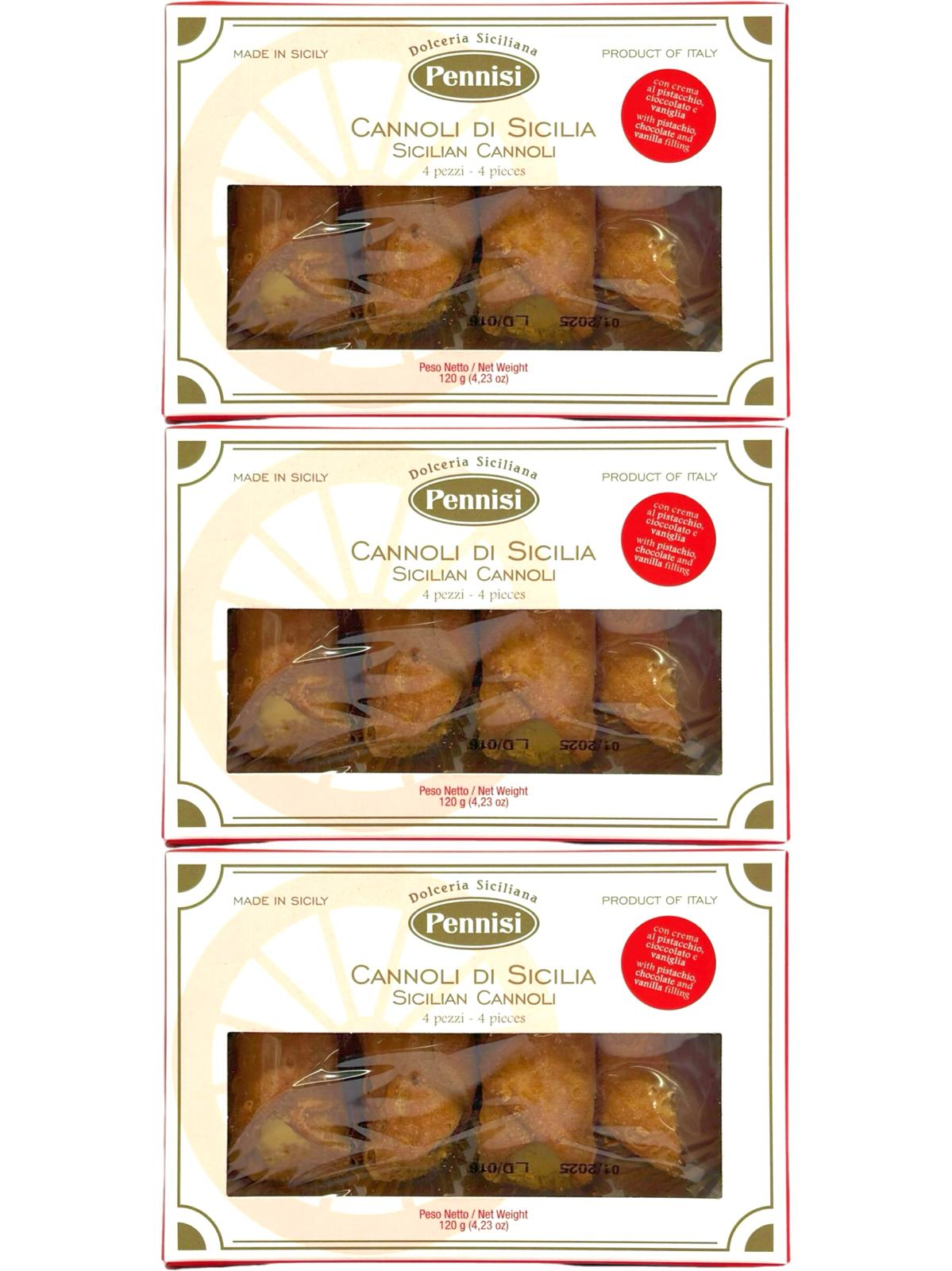 Pennisi Cannoli di Sicilia Con Crema Mixed Filled Sicilian Cannolis 3 Pack- 120g each- 360g Total (Best Before 31-01-2025)
