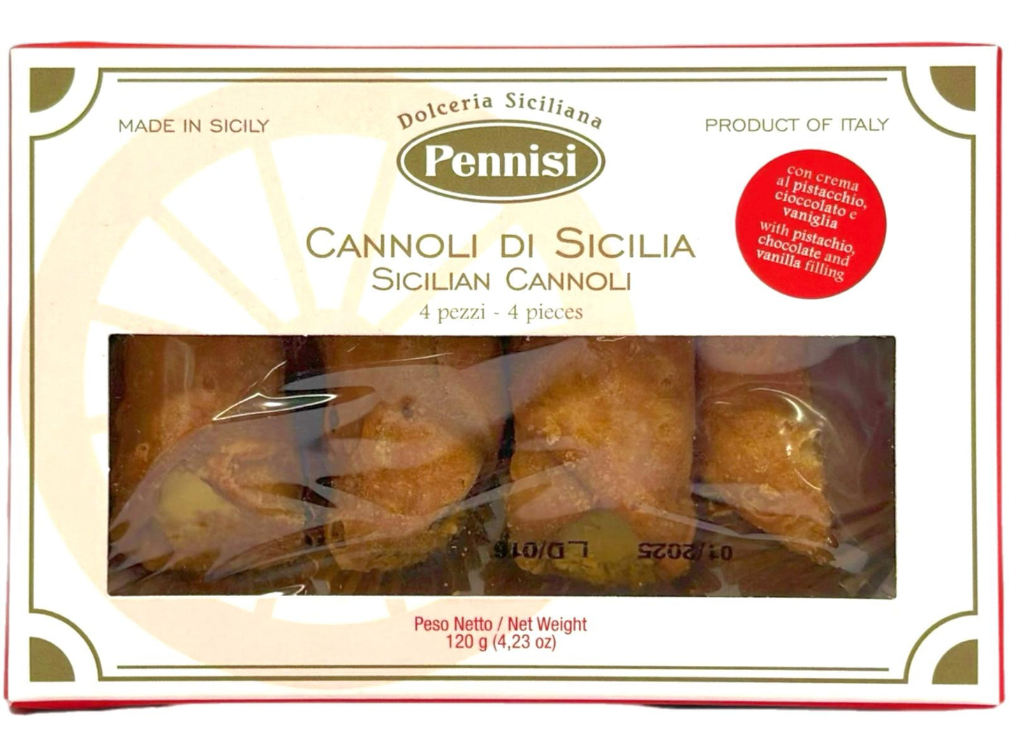 Pennisi Cannoli di Sicilia Con Crema Mixed Filled Sicilian Cannolis 120g (Best Before 31-01-2025)