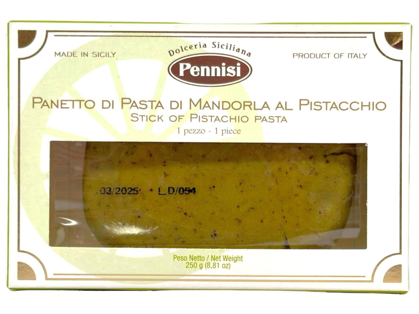 Pennisi Panetto Di Pasta Mandorla Al Pistacchio Almond Pistachio Marzipan 250g Twin Pack- 500g Total (Best Before 31-01-2025)