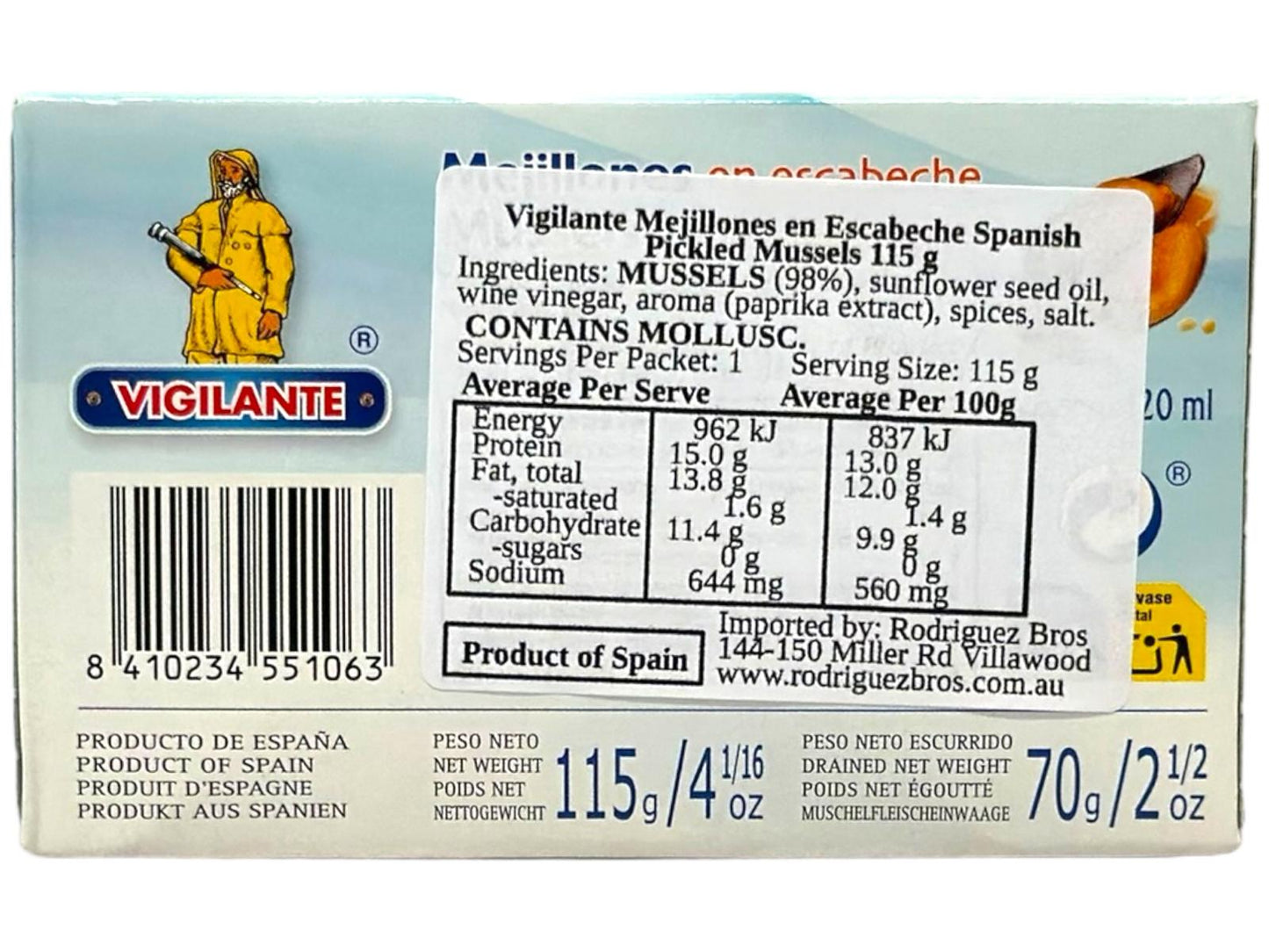 Vigilante Mejillones en Escabeche Spanish Pickled Mussels 6 pack 115 g x6