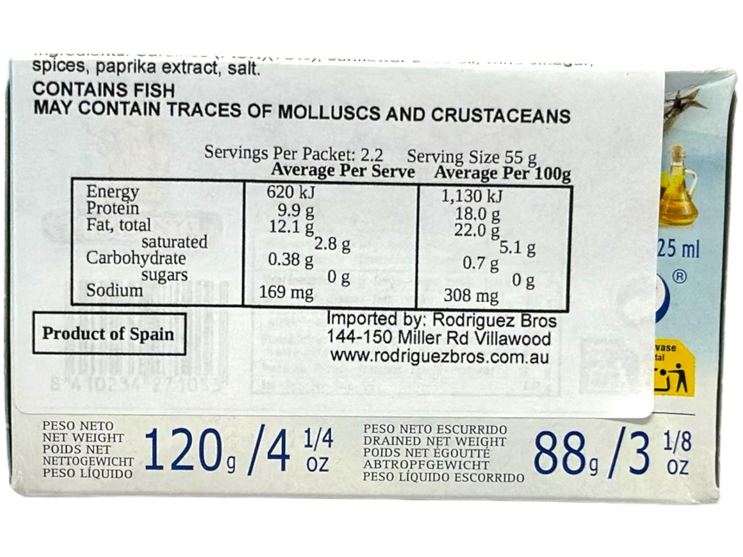 Vigilante Sardinas en Escabeche Spain - Sardines in Pickled Sauce 6 pack 120g x6
