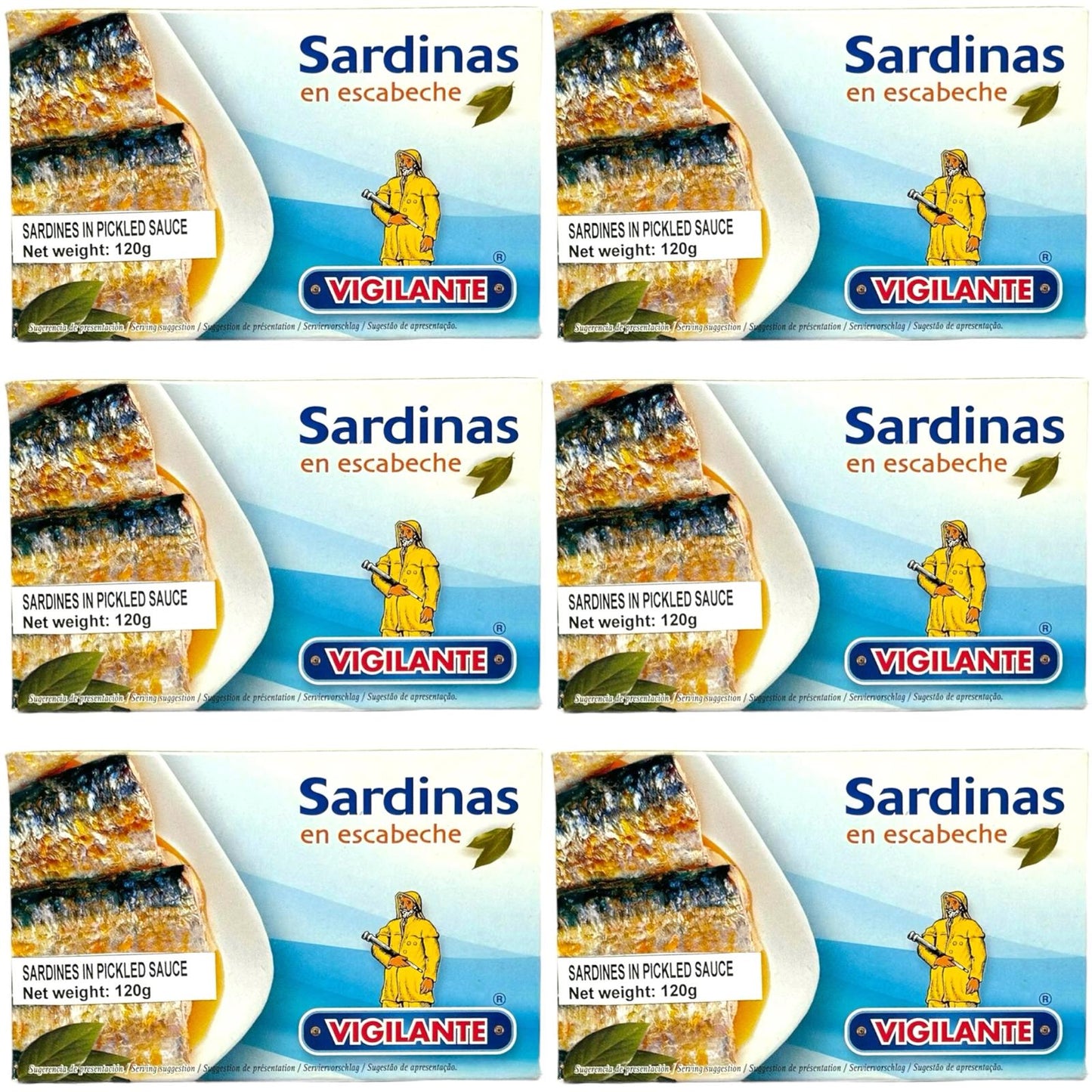 Vigilante Sardinas en Escabeche Spain - Sardines in Pickled Sauce 6 pack 120g x6