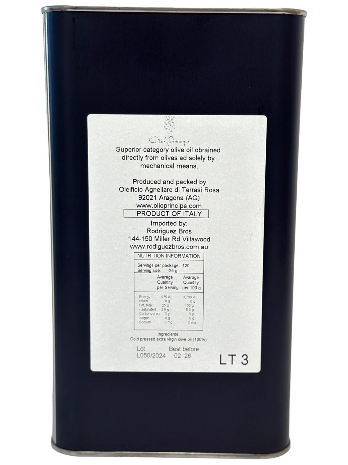 Olio Principe Sicilian Extra Virgin Olive Oil 3L