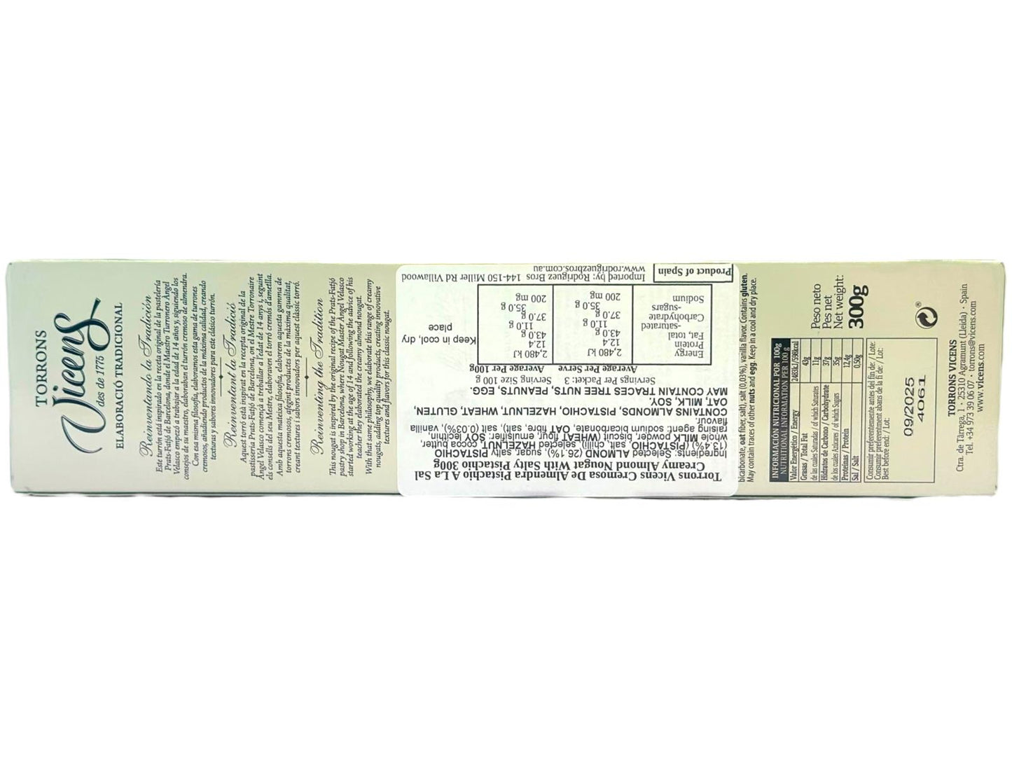 Vicens Cremoso De Almendra Pistacho A La Sal Creamy Almond Nougat With Salty Pistachio 300g (Best Before 01-11-2026)