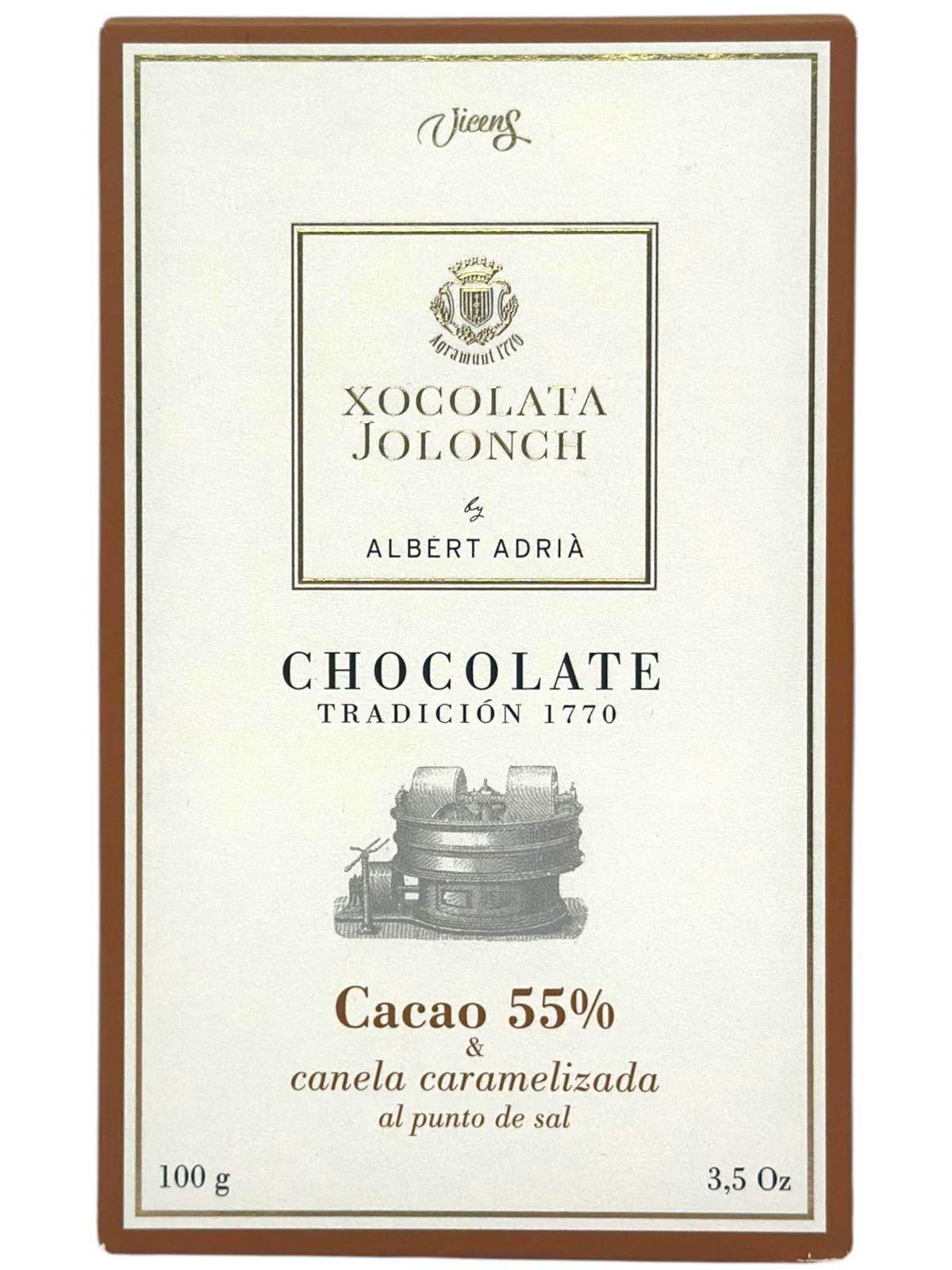 Vicens Xocolata Jolonch Chocolate Canela Caramelizada Al Punto De Sal 55% cacao Caramelised Cinnamon With Salt 100g (Best Before 01-02-2025)
