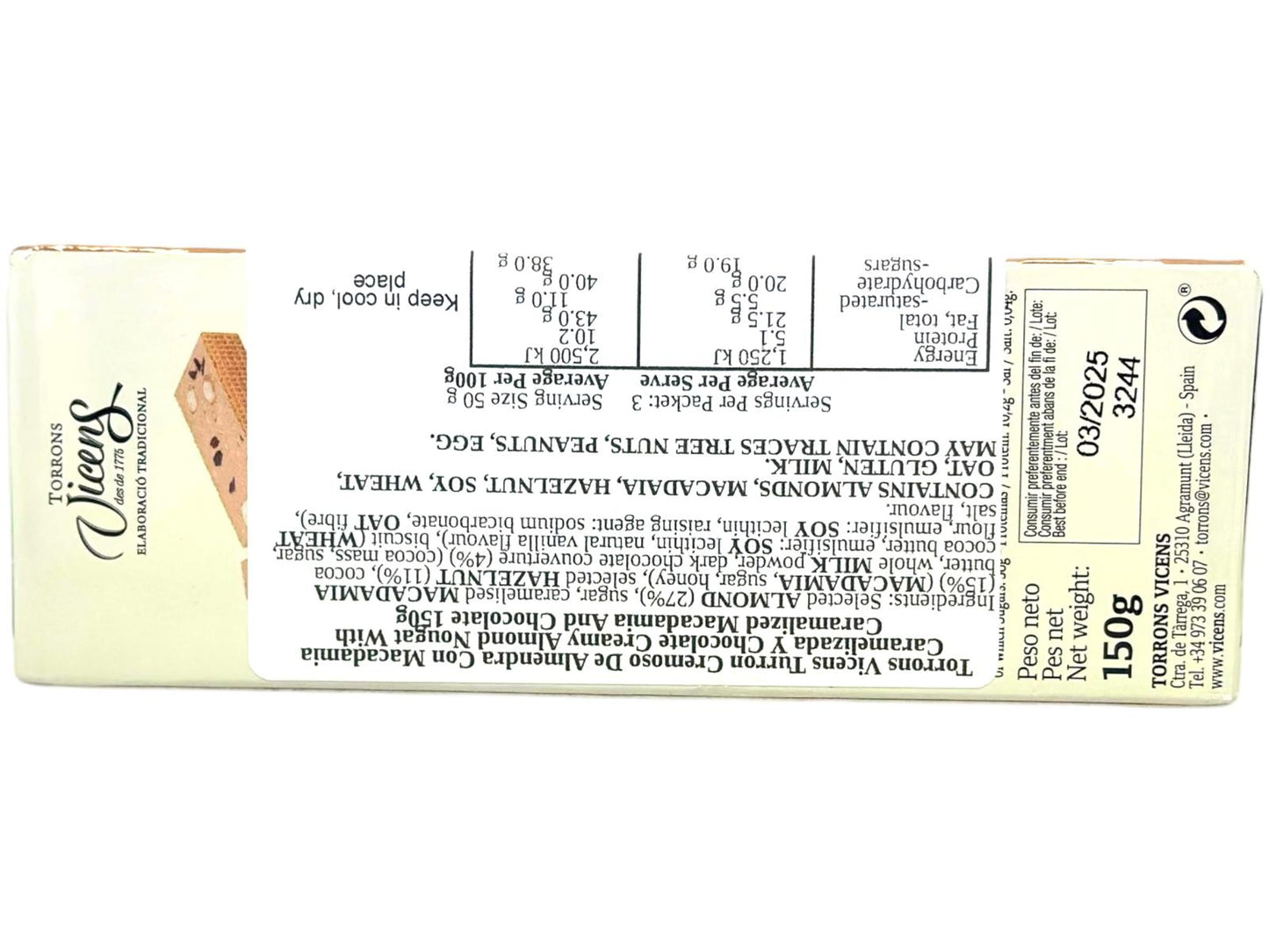 Vicens Cremoso De Almendra Macadamia Chocolate Creamy Almond 150g (Best Before 01-06-2025)