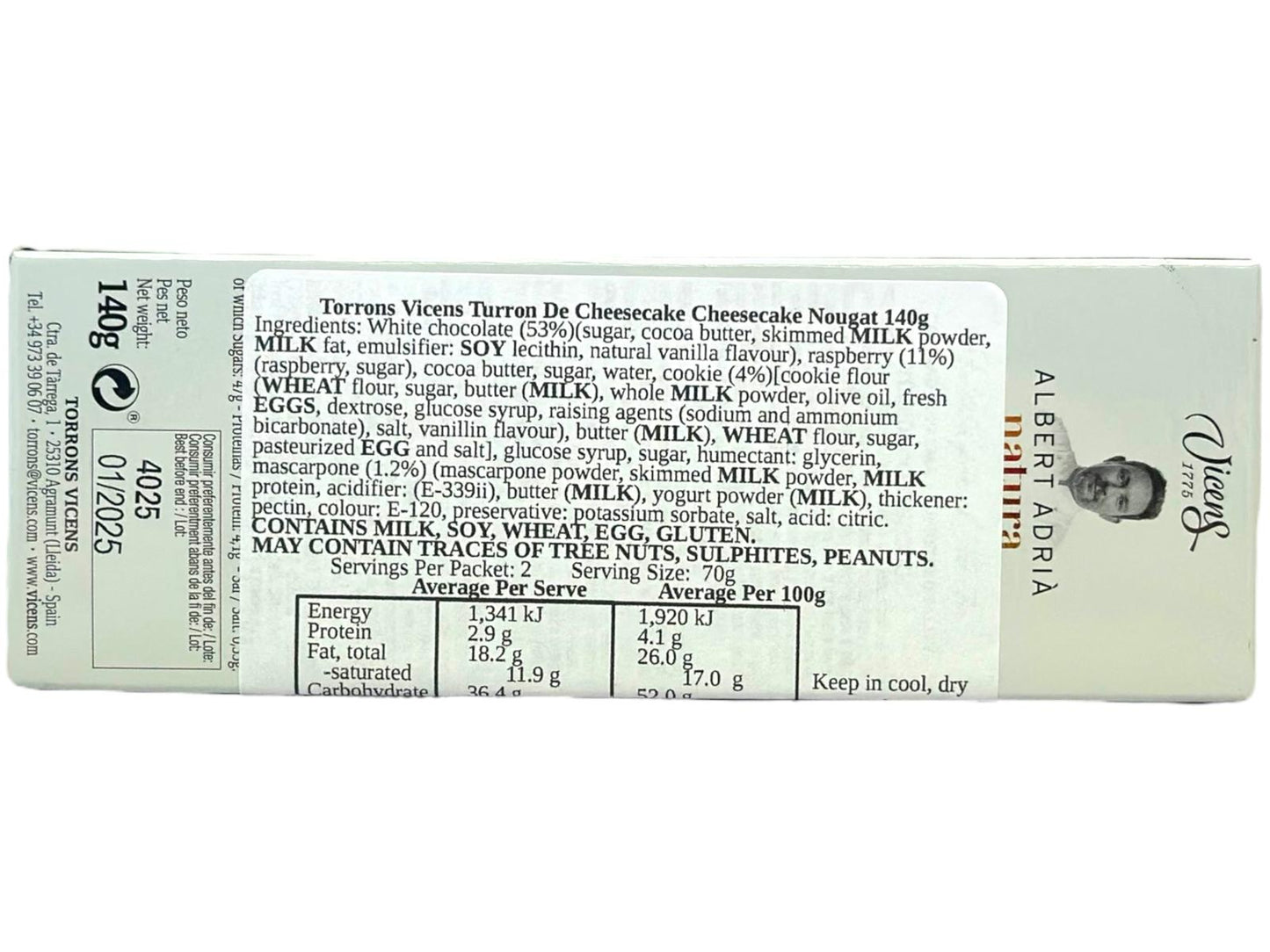 Vicens Turron De Cheesecake Nougat 140g (Best Before 31-01-2025)