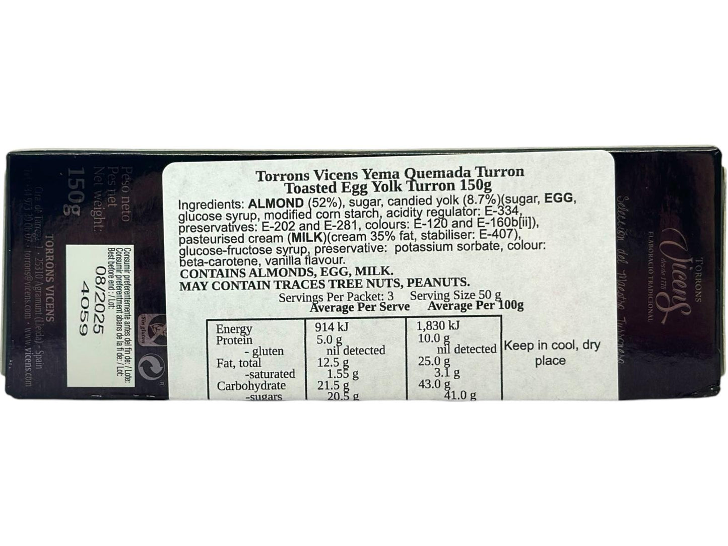 Vicens Turron Yema Quemada Spanish Toasted Egg Yolk Nougat 150g (Best Before 31-08-2025)
