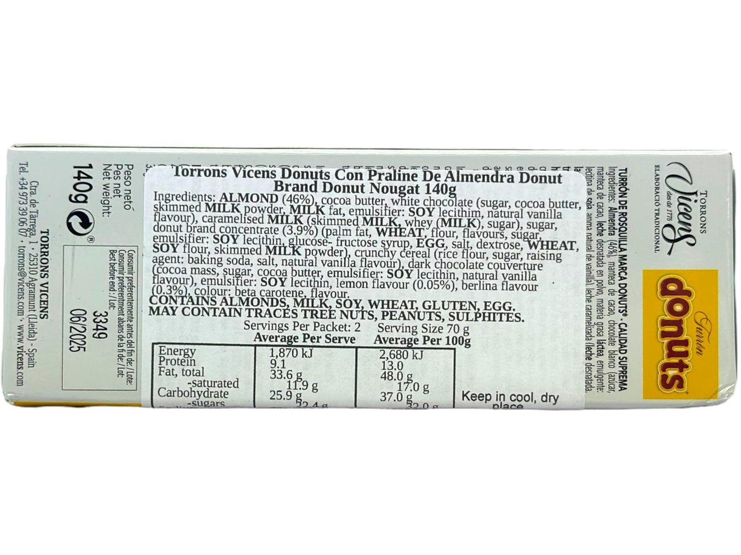 Vicens Turron De Donuts Donut Flavoured Nougat 140g (Best Before 30-06-2025)