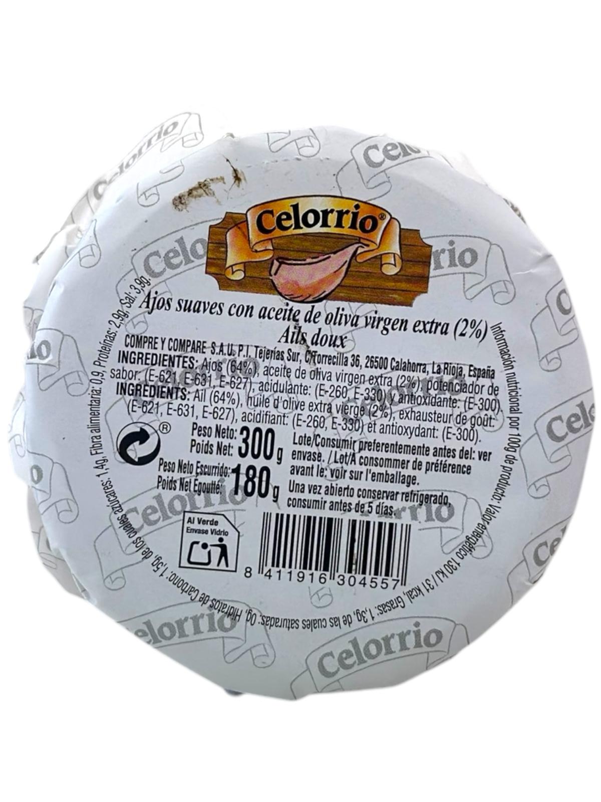 Celorrio Ajos suaves con aceite de oliva virgen extra Garlic in extra virgin olive oil 300g (Best Before 21-10-2028)