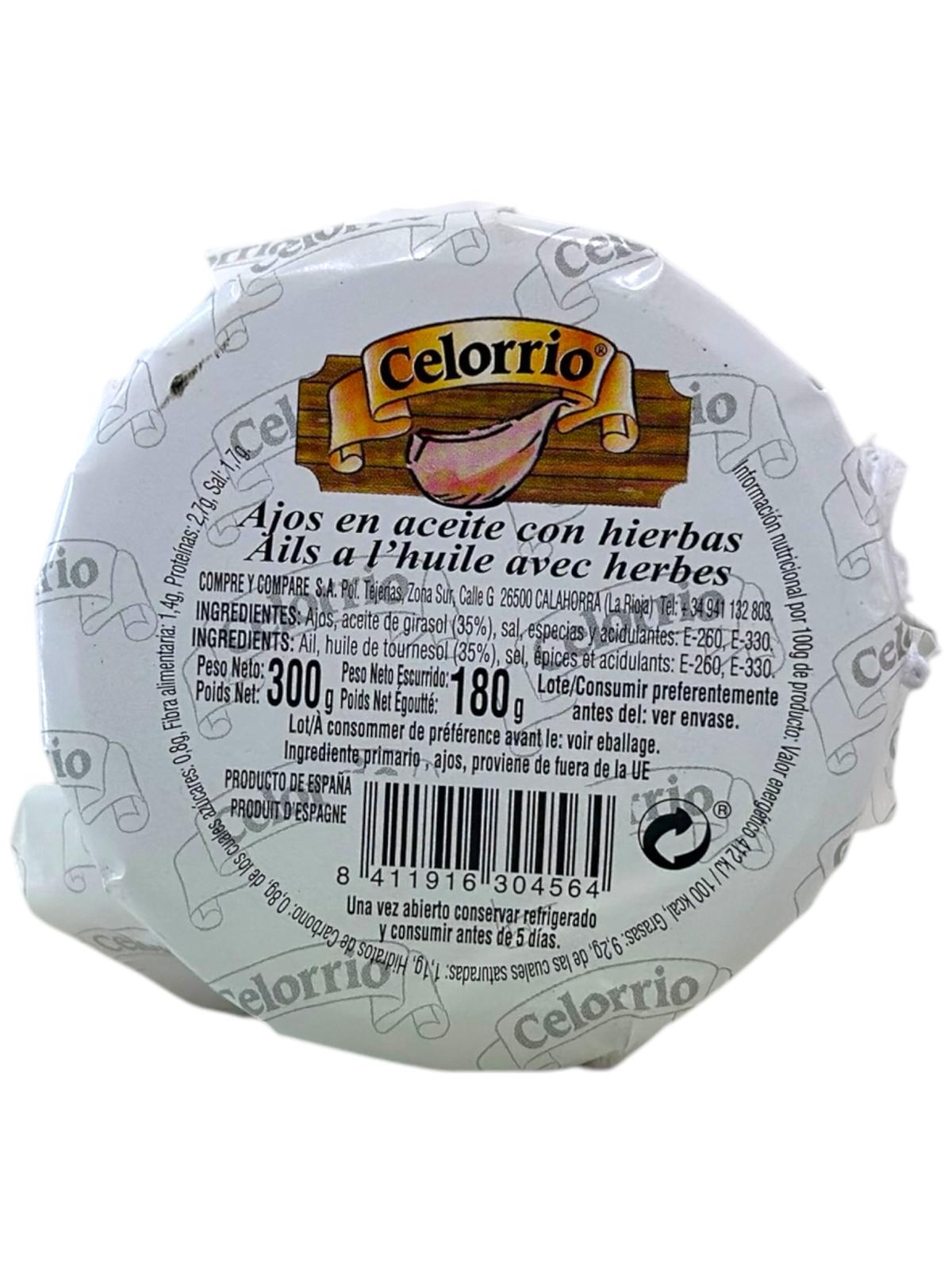 Celorrio Ajos en Aceite Con Hierbas Garlic In Oil With Herbs 300g (Best Before 21-10-2028)