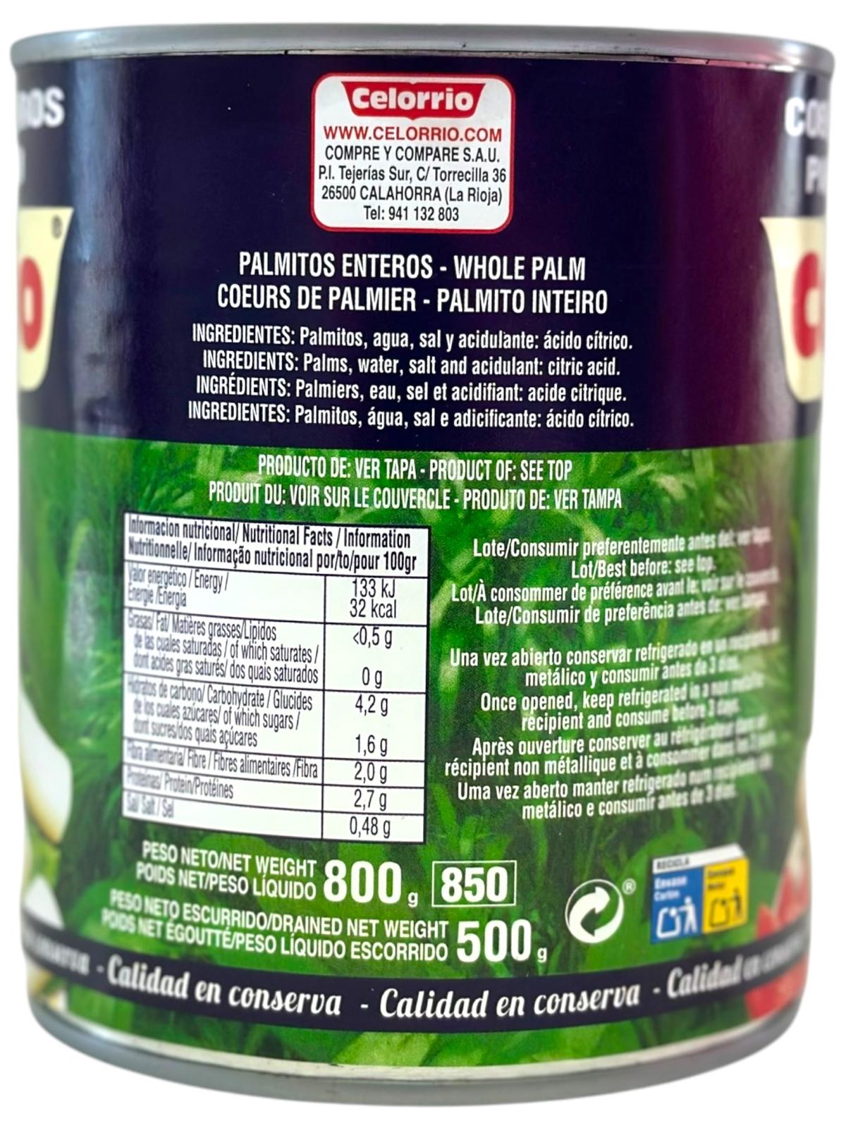 Celorrio Coeurs de Palmier Palm heart 800g (Best Before 31-12-2027)