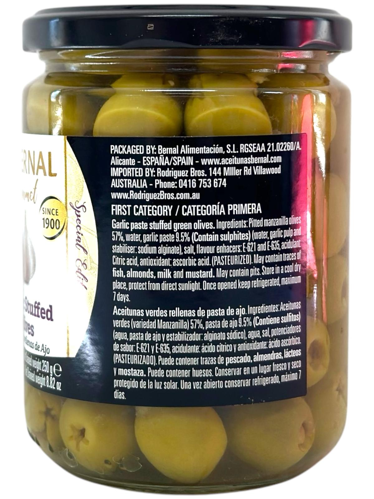 Bernal Gourmet Garlic Stuffed Olives 436g Gross 225g Drained (Best Before 18-05-2027)